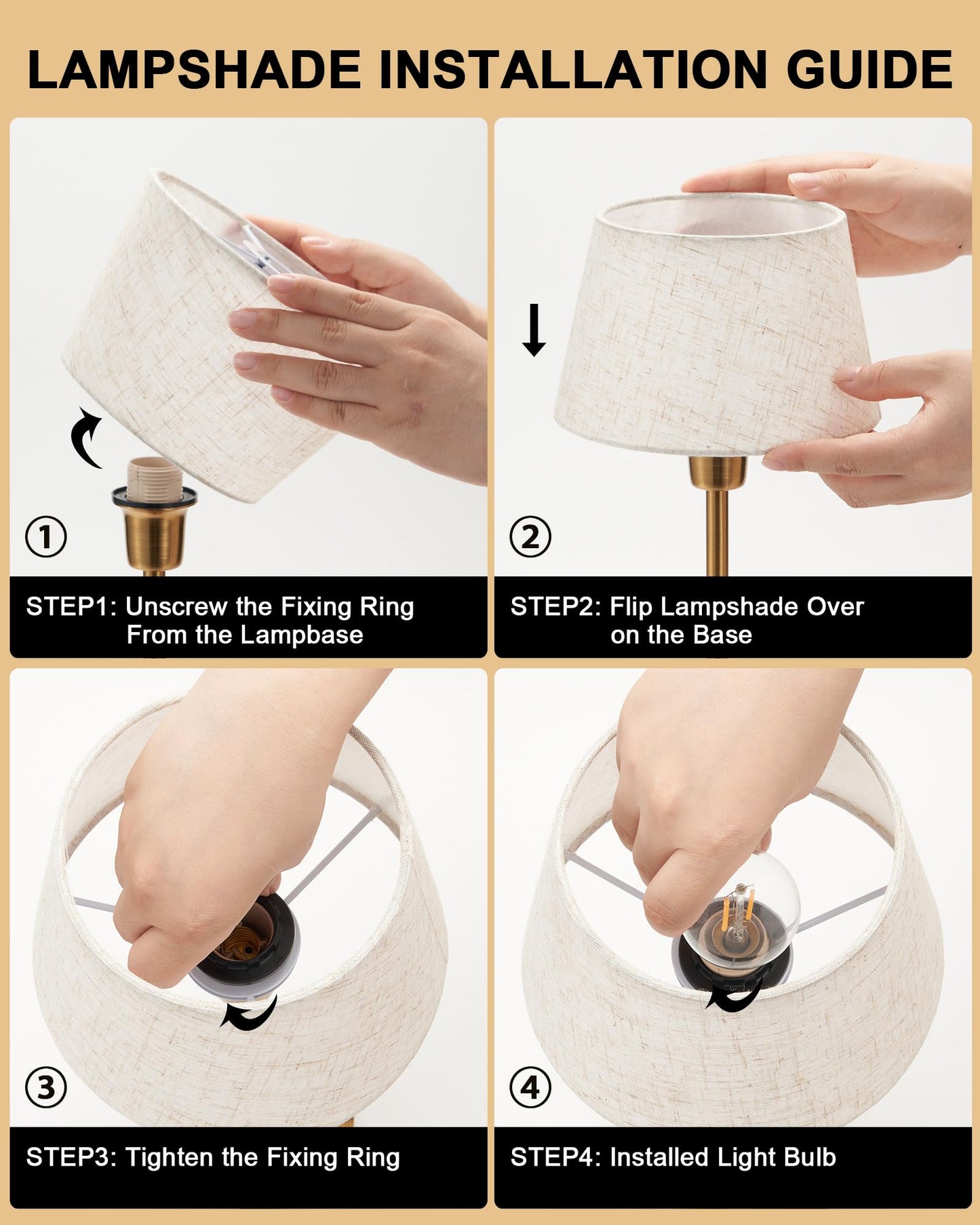 UMEXUS Cordless Lamp Rechargeable Table Lamps, 5000mAh Battery Operated Lights, 3 Level Brightness Dimmable, Portable Night Bedside Light for Patio, Restaurant, Dining, Fabric Shade, Antique Brass