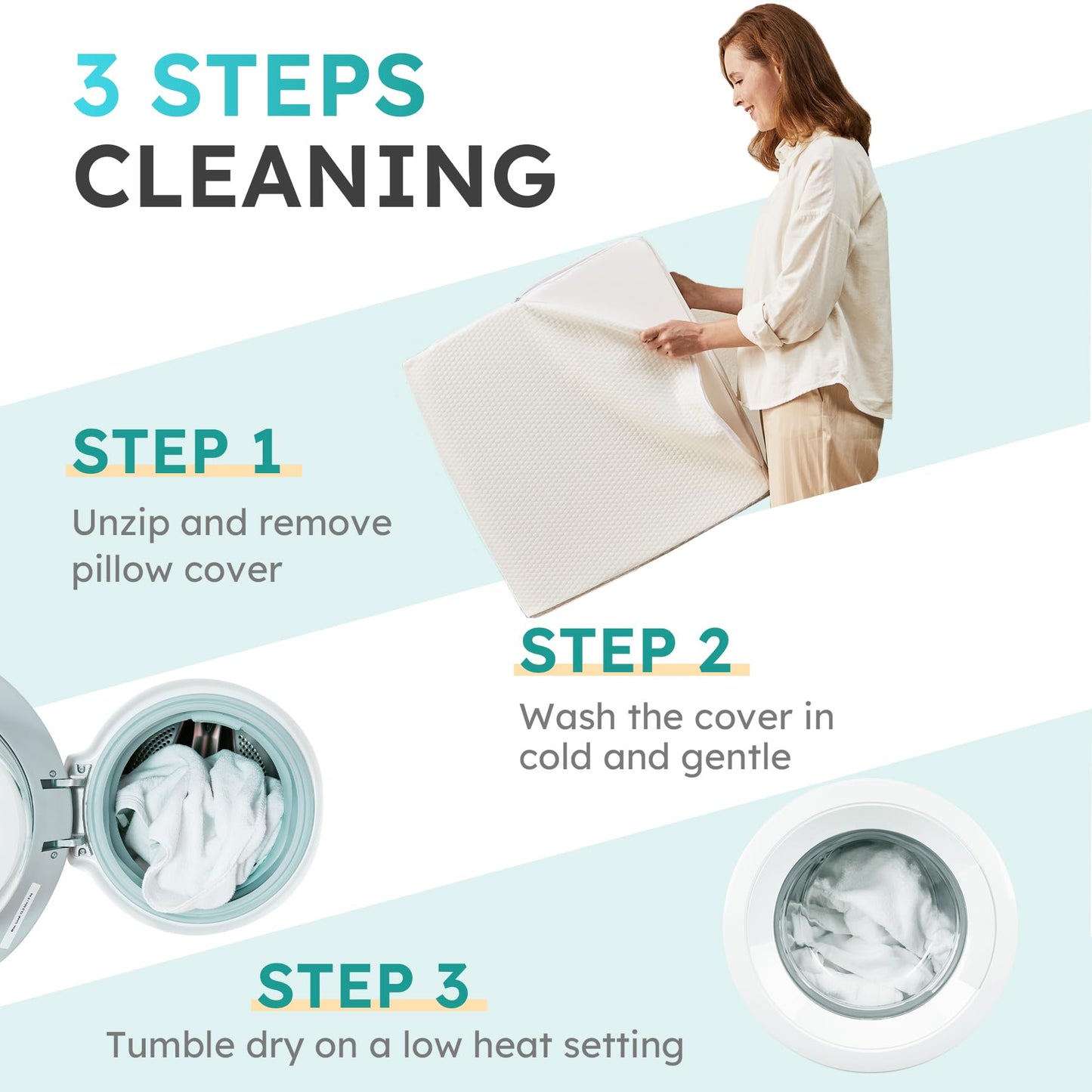 Bedluxe Wedge Pillow for Sleeping, 8 inch Bed Wedge Pillow, Elevated Body Pillow for Back Support, Acid Reflux, Leg, Neck Pain, Snoring, Triangle Pillow Wedge - Cooling Memory Foam Top, White/Grey