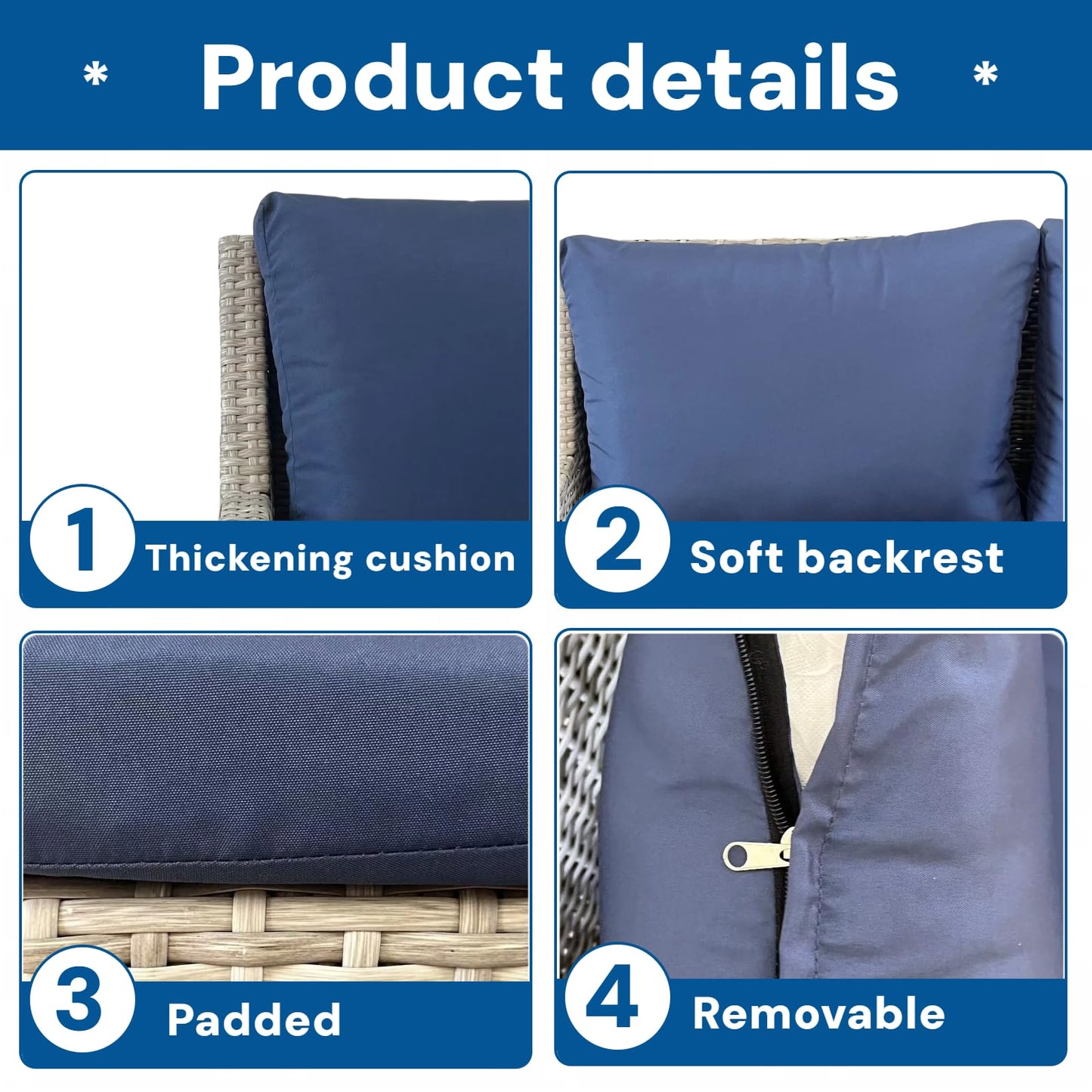 2 Piece Patio Sofa, Outdoor Patio Loveseat with Built-in Storage Bin, Wicker Couch with Coffee Table, for Balcony,Porch,Pool (Grey-Blue)