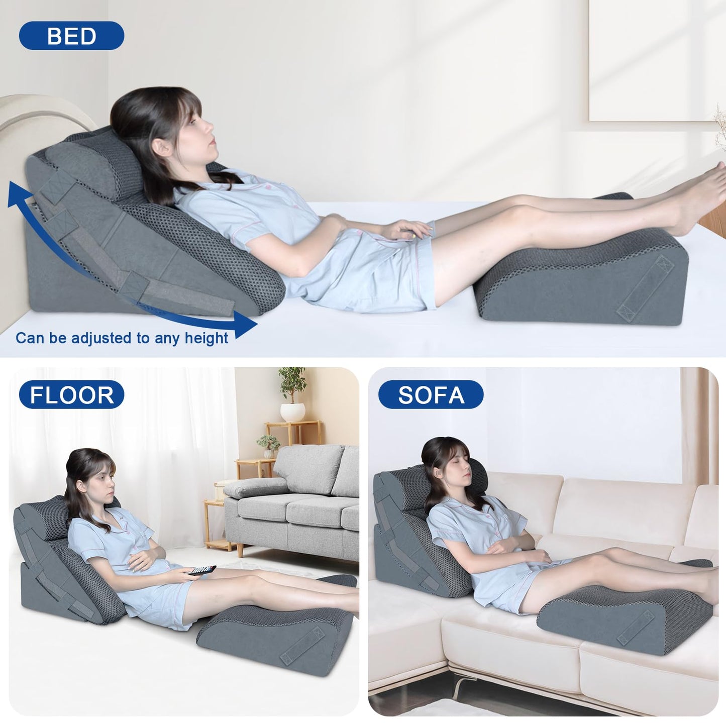 KingPavonini 4PCS Bed Wedge Pillow Post Surgery, Orthopaedic Sleeping Wedge Pillow Set for Neck, Back and Leg Pain Relief, Acid Reflux, GERD, Wedge Pillow for Sleep Apnea with Travel Bag