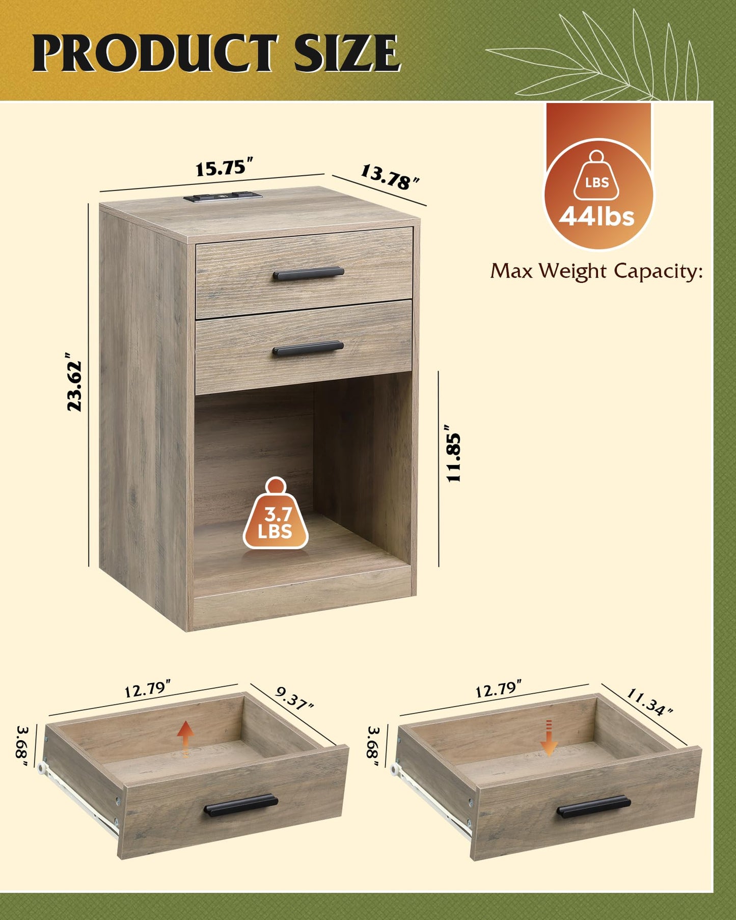 WLIVE Night Stand Set of 2 with Charging Station, Nightstands with Wood Drawers and Open Shelf, Bed Side Tables Living Room, Bedroom, Modern End Table Set 2, Greige