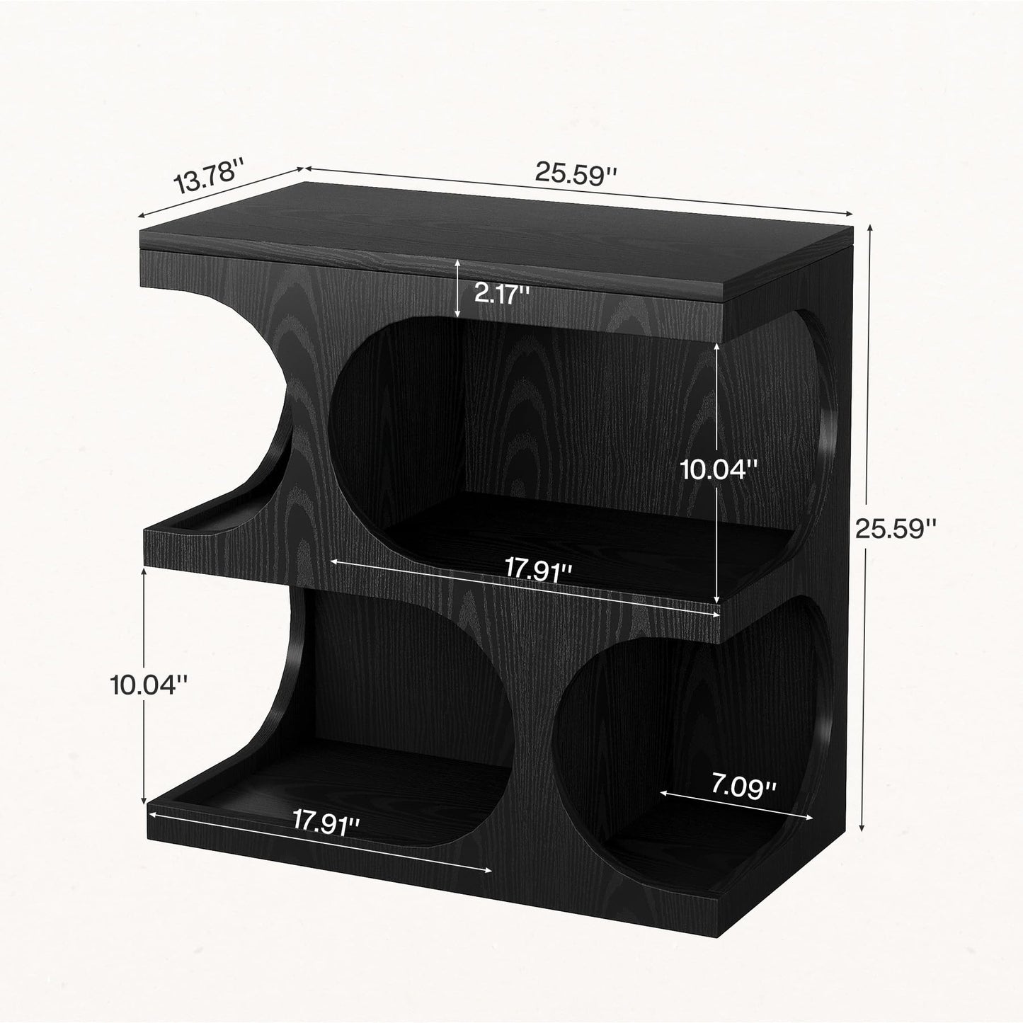 Tribesigns Black End Table for Living Room, Modern S-Shape Side Tables with 2-Tier Storage Shelf, Retro Bedside Nightstands for Bedroom, Easy Assembly