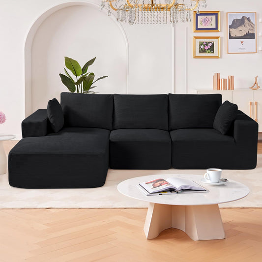 VEVOR Modular Sectional Sofa, Sectional Couch for Living Room, L Shaped Sofa with High Rebound Sponge, Cloud Couch with Cushion for Living Room, Apartment, Black
