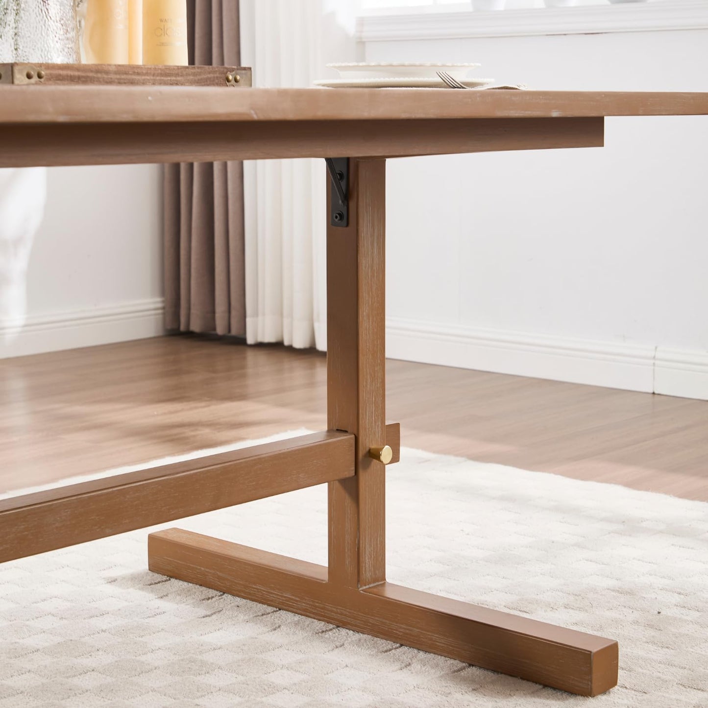 Ya-Home 63 Inch Farmhouse Dining Table for 4-6 People, Rectangular Wood Rustic Kitchen Table Dinner Table for Dining Room Living Room, Antique Brown