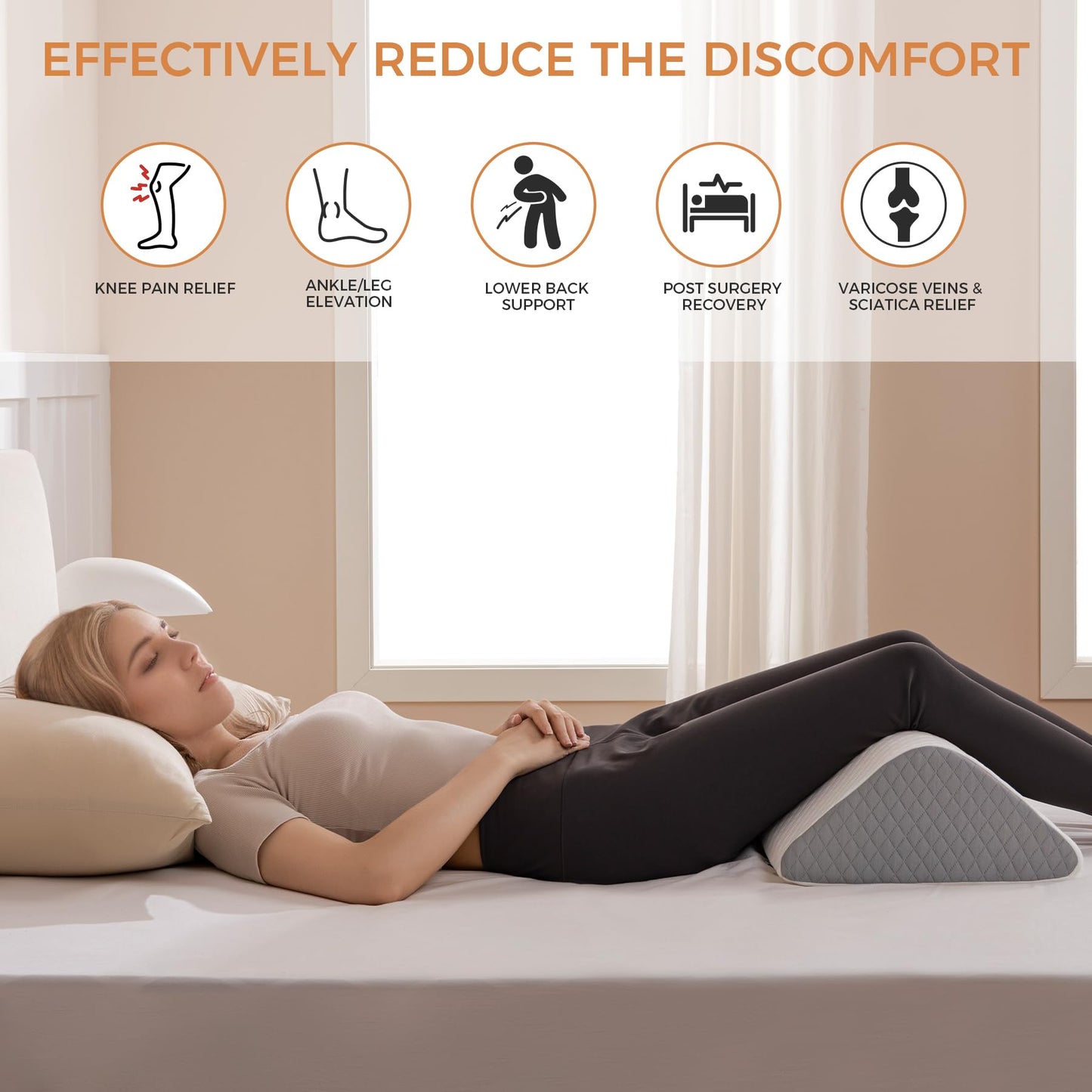 Knee Wedge Pillow 6.3'' for Post-Surgery Recovery - Leg Elevation Support for Sleep Position,Alleviating Lower Back & Hip Pain Enhancing Circulation in Ankles Legs Triangle Pillow with Removable Cover