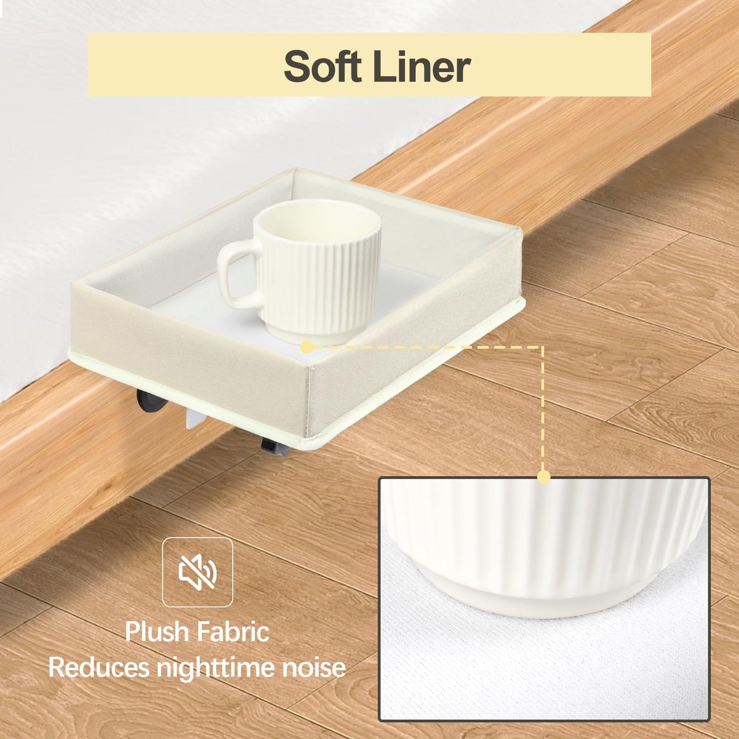 WOMACO Bedside Shelf for Bunk/Loft Bed, College Dorm Room, Top Bunk Bed Side Tray, Clamp On Bedside Remote Control Storage Caddy Cup Holder (Beige, Medium)