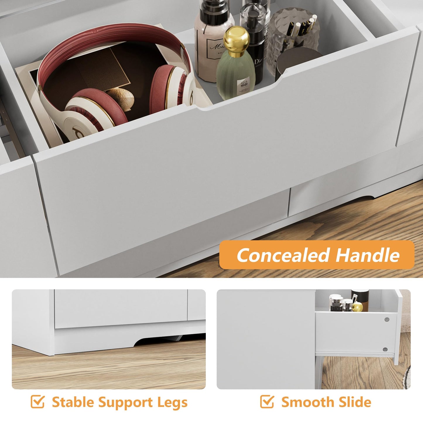 Tradre 59'' White Dresser for Bedroom, 9 Drawer Wood Dresser with Handle Free, Large Modern Chest of Drawers Dresser for Home Office, Living Room, Entryway