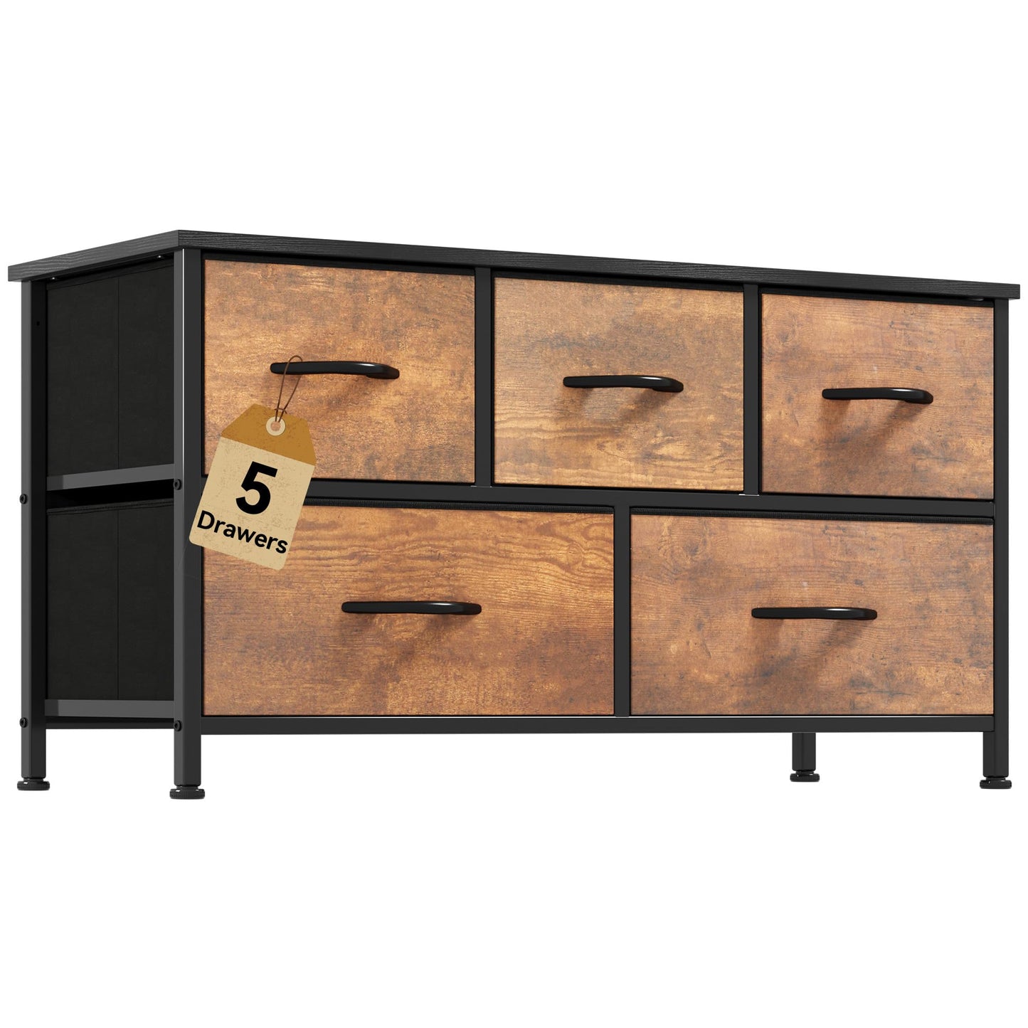 DWVO TV Stand, Fabric Tower with 5 Drawers, Dresser for Bedroom, Storage Tower, Chest of Drawers for Closet, Living Room, Hallway