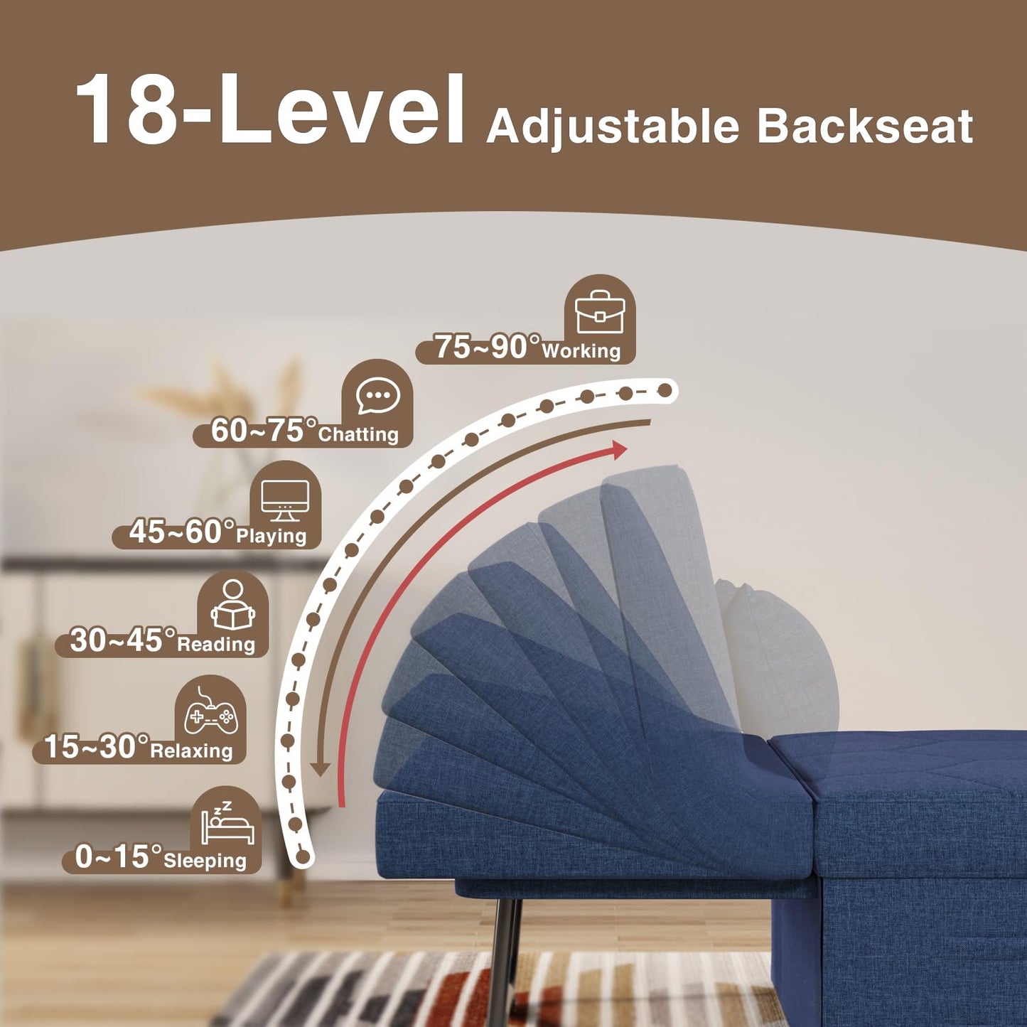 4 in 1 Sleeper Chair, Convertible Sleeper Sofa with Ottoman, Ottoman Bed for Adults, Sofa Bed with Adjustable Backrest for Living Room Apartment Office, Jean Blue