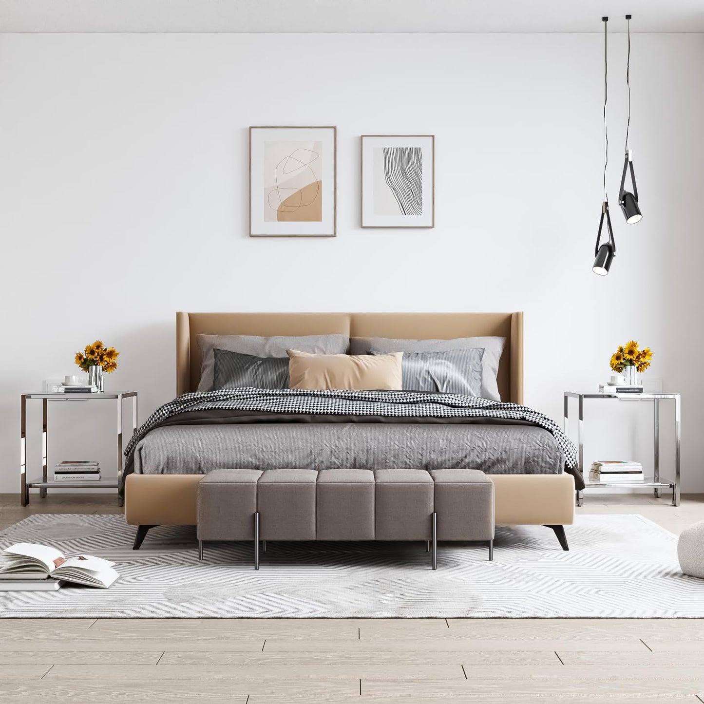 2 Tier Square End Table Side Table with Tempered Glass Top and Silver Stainless Steel Frame Modern Night Stand for Small Spaces Side Table with Storage for Living Room Bedroom