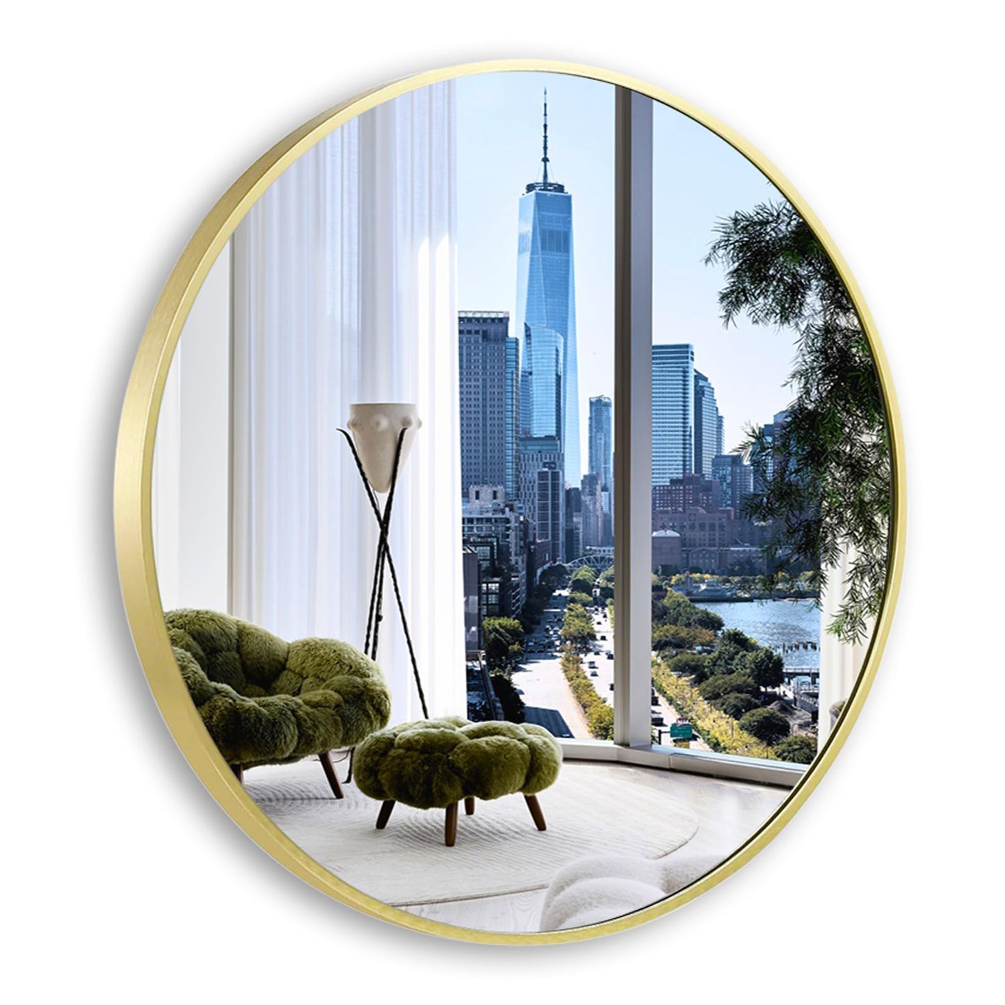 Umzodo Gold Round Mirror 30 inch, Matte Gold Bathroom Mirror for Vanity, Brushed Metal Framed Circular Wall Mirror for Living Room, Hallway, Entryway