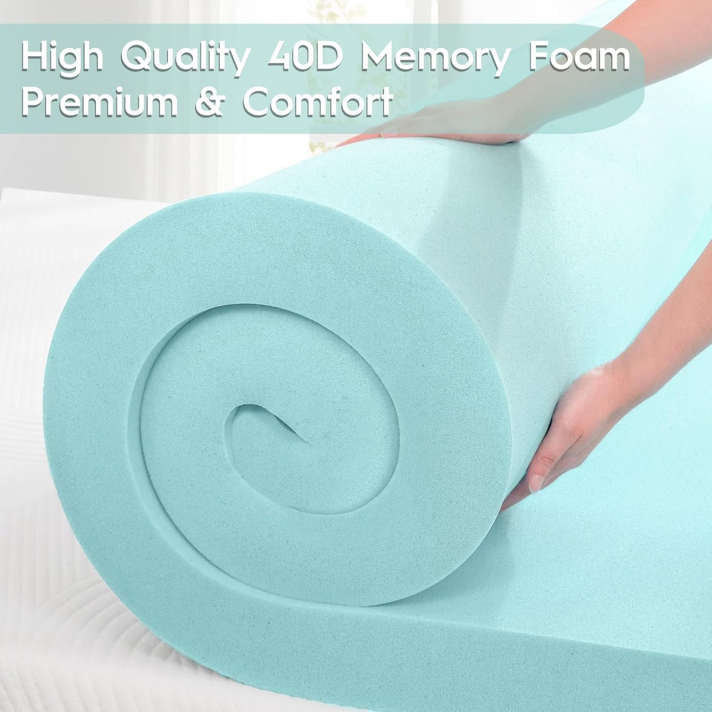 3 Inch Cooling Mattress Topper Queen, Ice Silk with Gel-Infused 40D Memory Foam Bed Topper Pad with Removable Soft Cover, Pressure Relief & Non-Slip (White, Queen)
