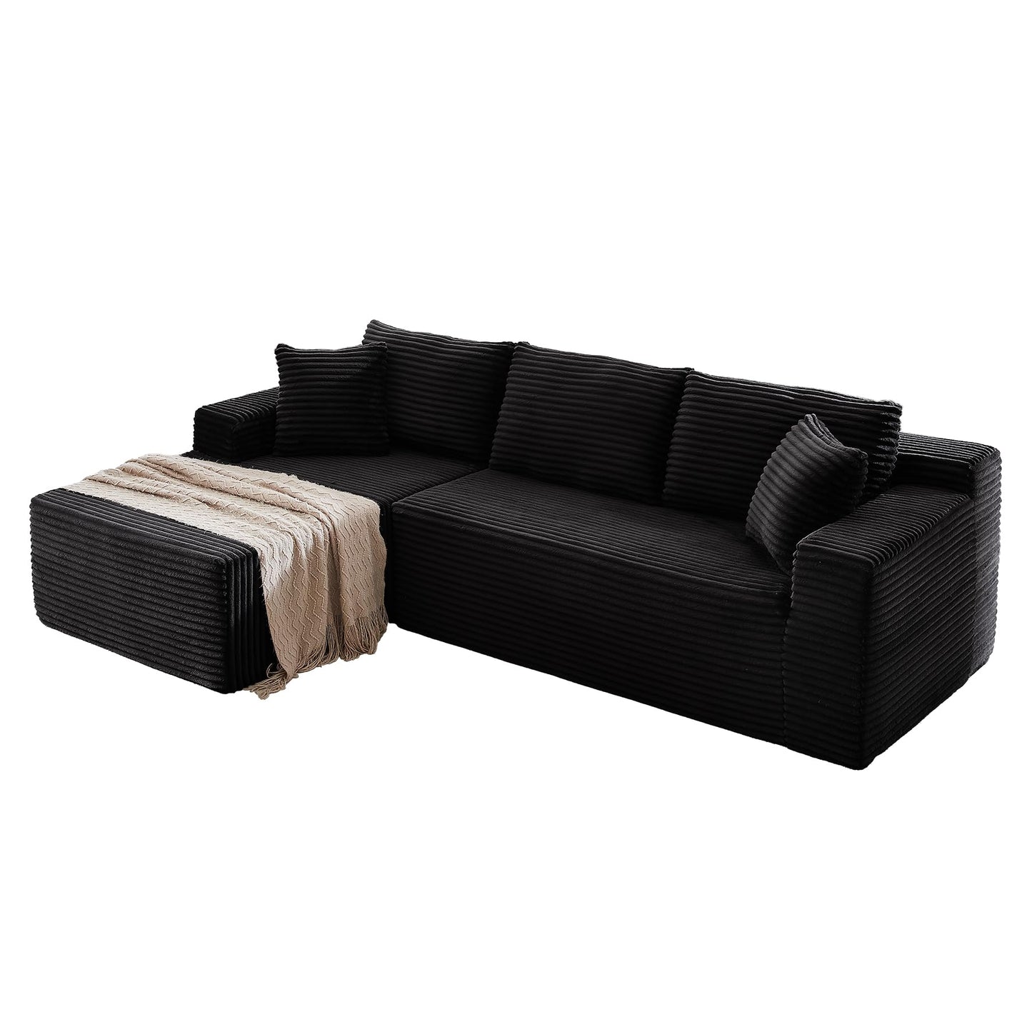 104 Inch Cloud Sectional Couch with L-Shape Chaise,Modern Upholstered Couches with Deep Seat,Corduroy Sponge Compressed Sofa for Living Room,No Assembly Required (Black)