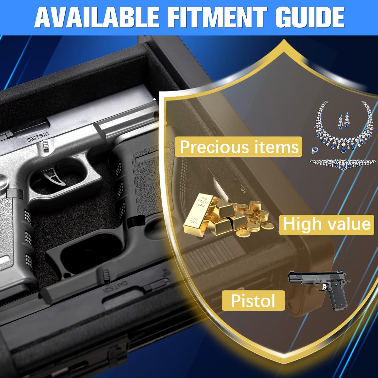 WJIECO Biometric Smart Gun Safe with Phone Charging for Handgun - Biometric Gun Safe 3 Ways Quick Access with Fingerprint/Keypad/Key Lock for Bedside Nightstand or Car with LCD