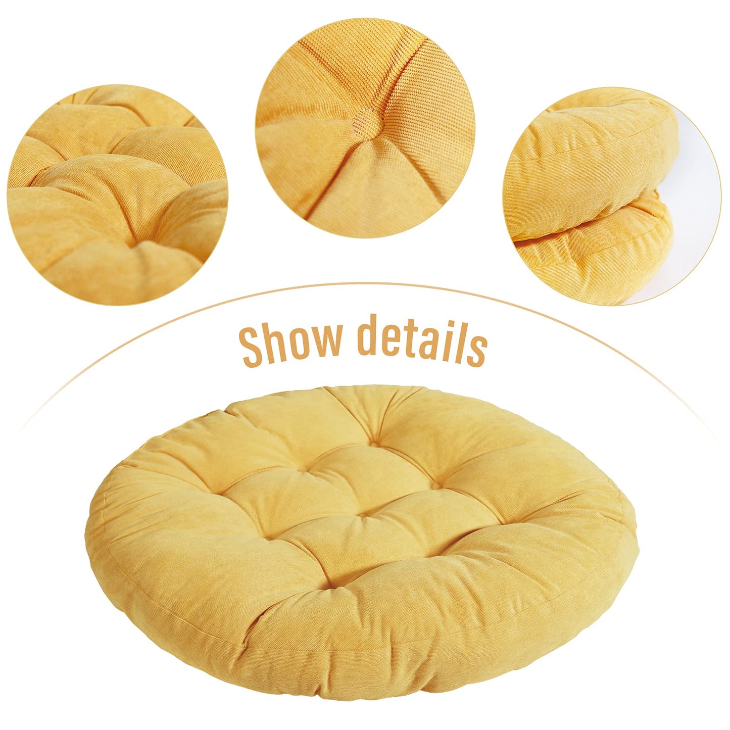 Tiita Floor Pillows Cushions Round Chair Cushion Outdoor Seat Pads for Sitting Meditation Yoga Living Room Sofa Balcony 22x22 Inch, Yellow