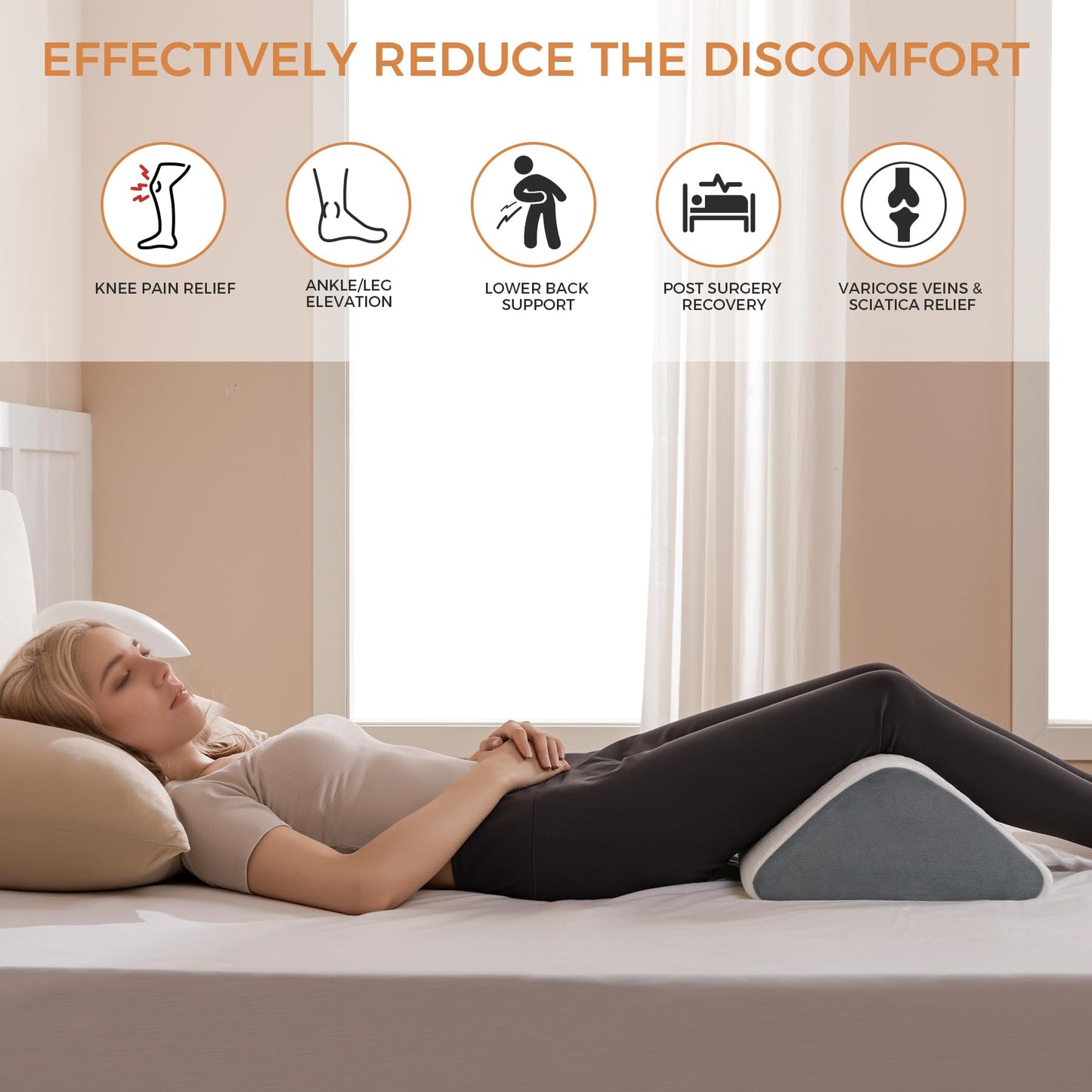 Knee Wedge Pillow 6.3'' for Post-Surgery Recovery - Leg Elevation Support for Sleep Position,Alleviating Lower Back & Hip Pain Enhancing Circulation in Ankles Legs Triangle Pillow with Removable Cover