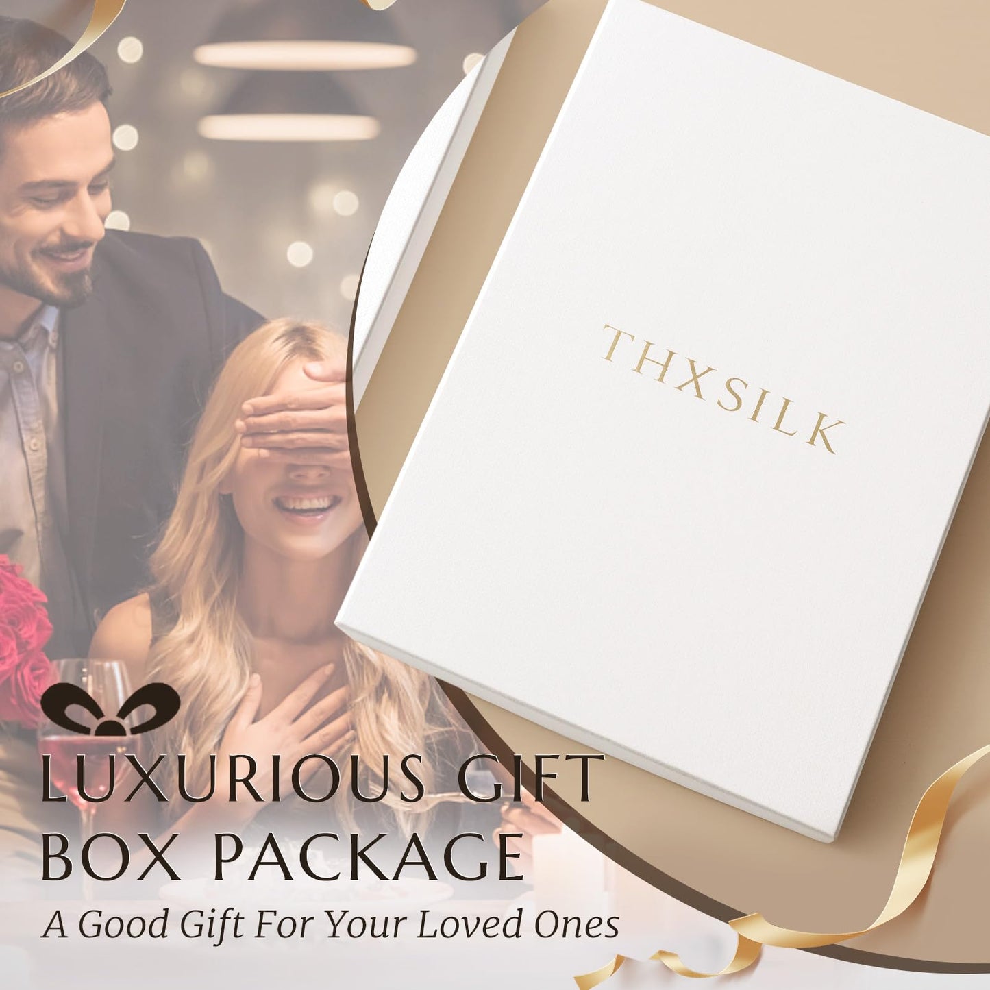 THXSILK Luxury Mulberry Silk Bed Sheets Set - 4pcs Silk Sheets Set 16" Deep Pocket - 1 Fitted Sheet, 1 Flat Sheet, 2 Pillowcases with Zipper Closure - King, Champagne