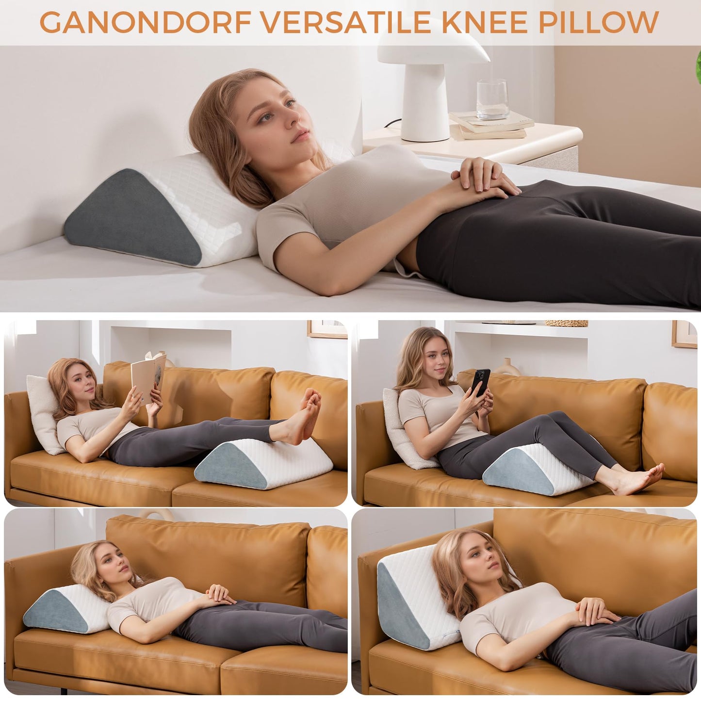 Knee Wedge Pillow 6.3'' for Post-Surgery Recovery - Leg Elevation Support for Sleep Position,Alleviating Lower Back & Hip Pain Enhancing Circulation in Ankles Legs Triangle Pillow with Removable Cover