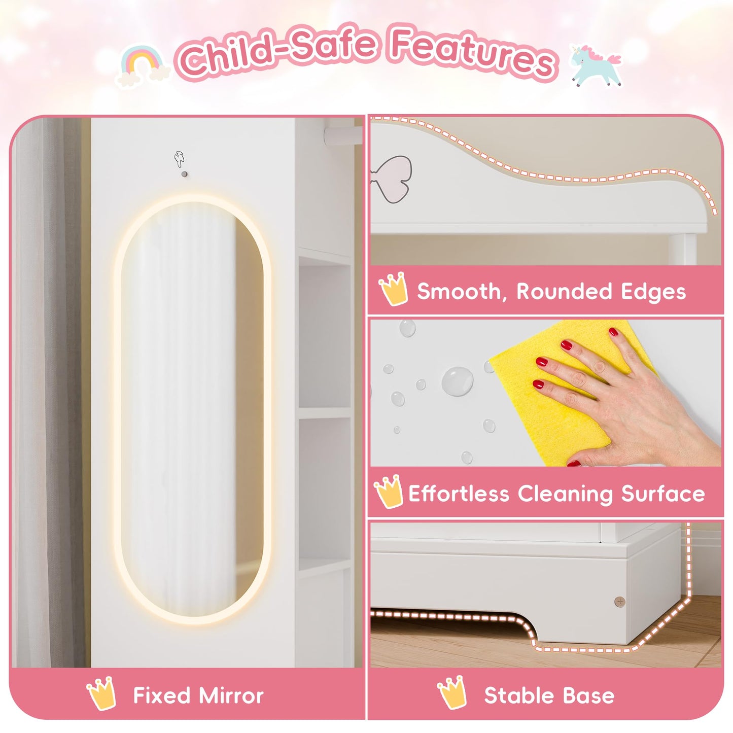 Xilingol Kids Armoire with a Jewelry Cabinet, Princess Dress Up Closet with Mirror, Kids Wardrobe Closet with Storage Shelves, Armoire Costume Organizer for Bedroom, Kids Room, Girl (White)