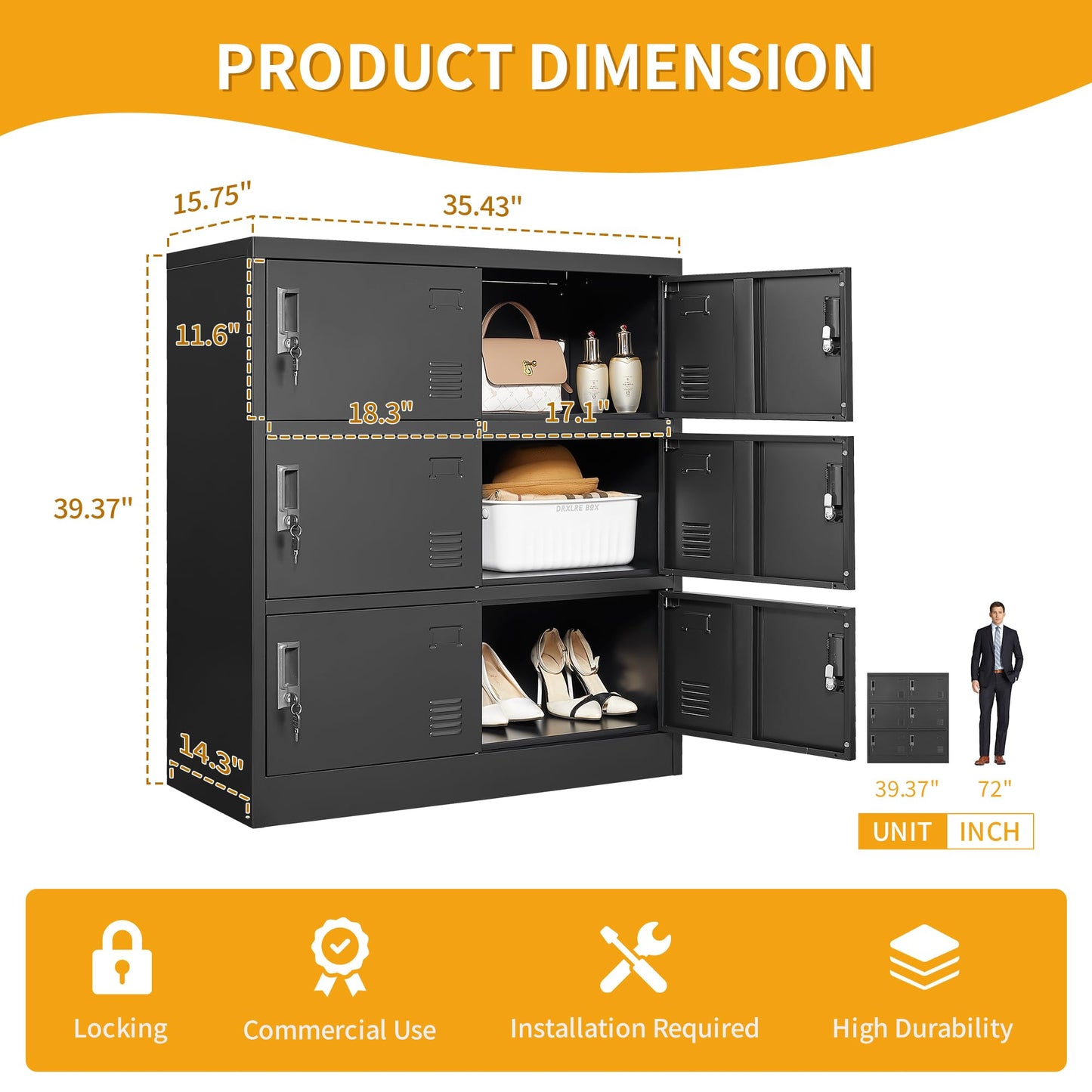 VIYET Employee Storage Locker,6 Door Storage Locker,Metal Locker for Employees Office Steel Gym Lockers with Card Slot,Office Storage Lockers for Home,School(Black)