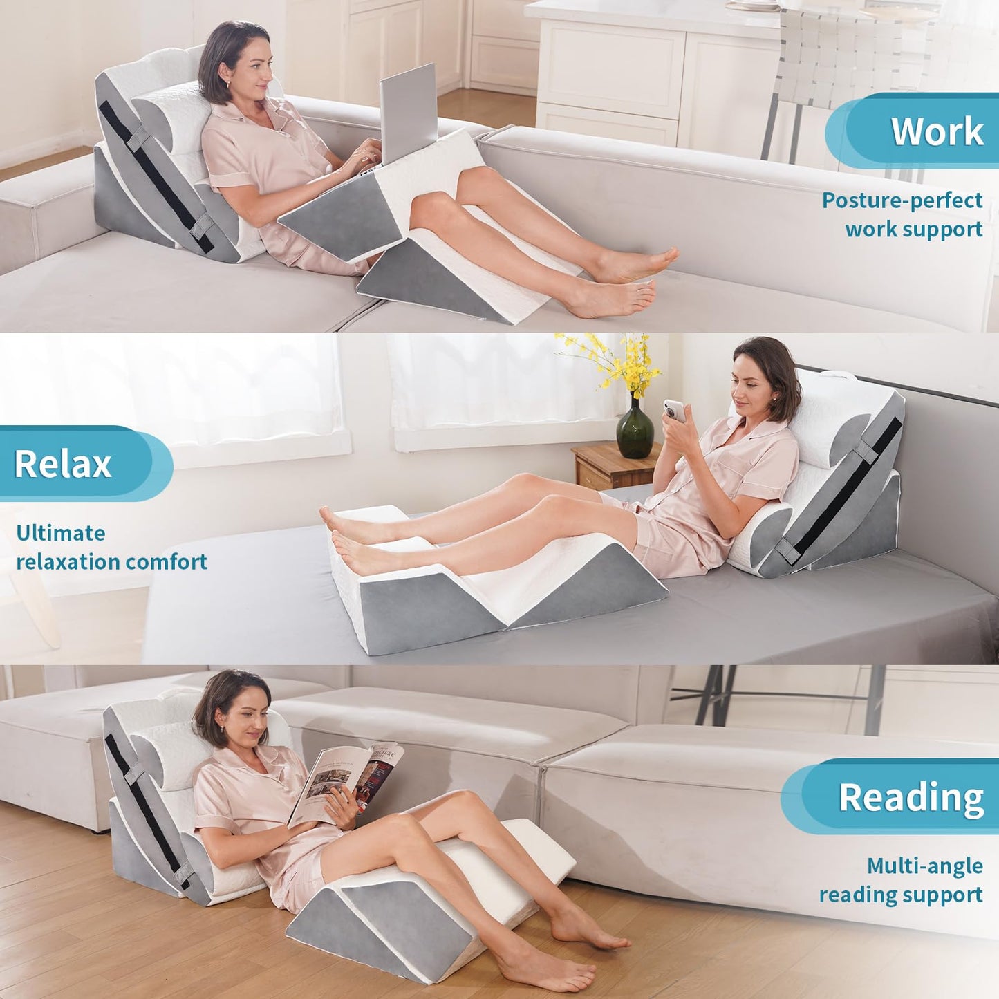 Maigaoukus 6PCS Orthopedic Bed Wedge Pillow Set for After Surgery – Adjustable Memory Foam Body Positioners for Leg, Knee, Back Pain Relief, Elevated Pillows for Adult Sleeping Acid Reflux