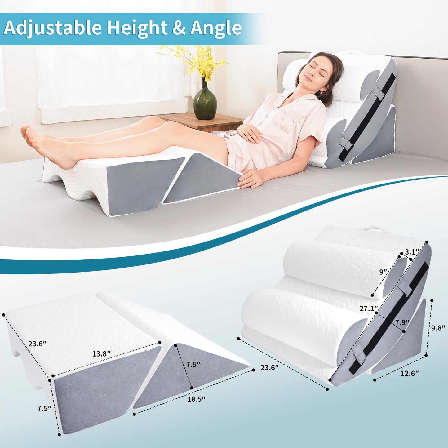 Maigaoukus 6PCS Orthopedic Bed Wedge Pillow Set for After Surgery – Adjustable Memory Foam Body Positioners for Leg, Knee, Back Pain Relief, Elevated Pillows for Adult Sleeping Acid Reflux