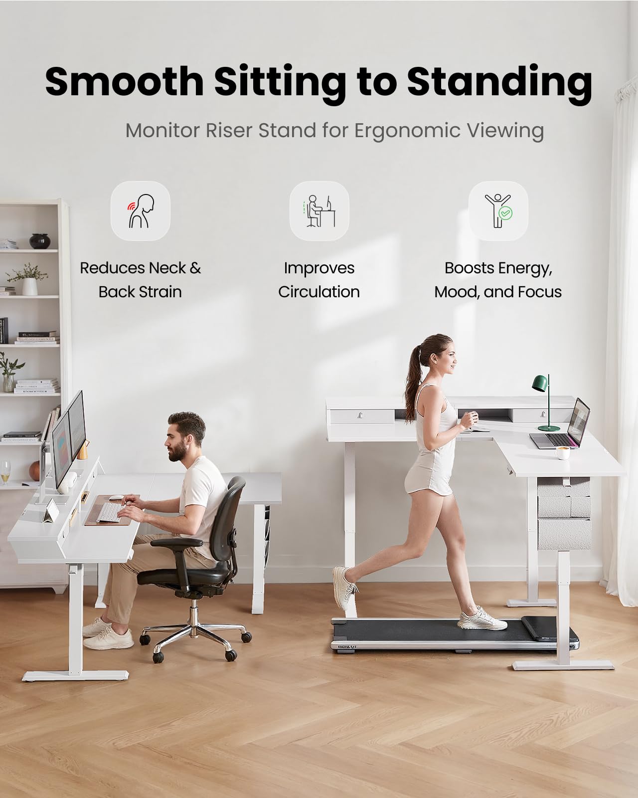 ErGear L Shaped Electric Standing Desk, 63" Ergonomic Corner Height Adjustable Desk with Drawers, Sit Stand Computer Table with Storage for Work Office Home, White