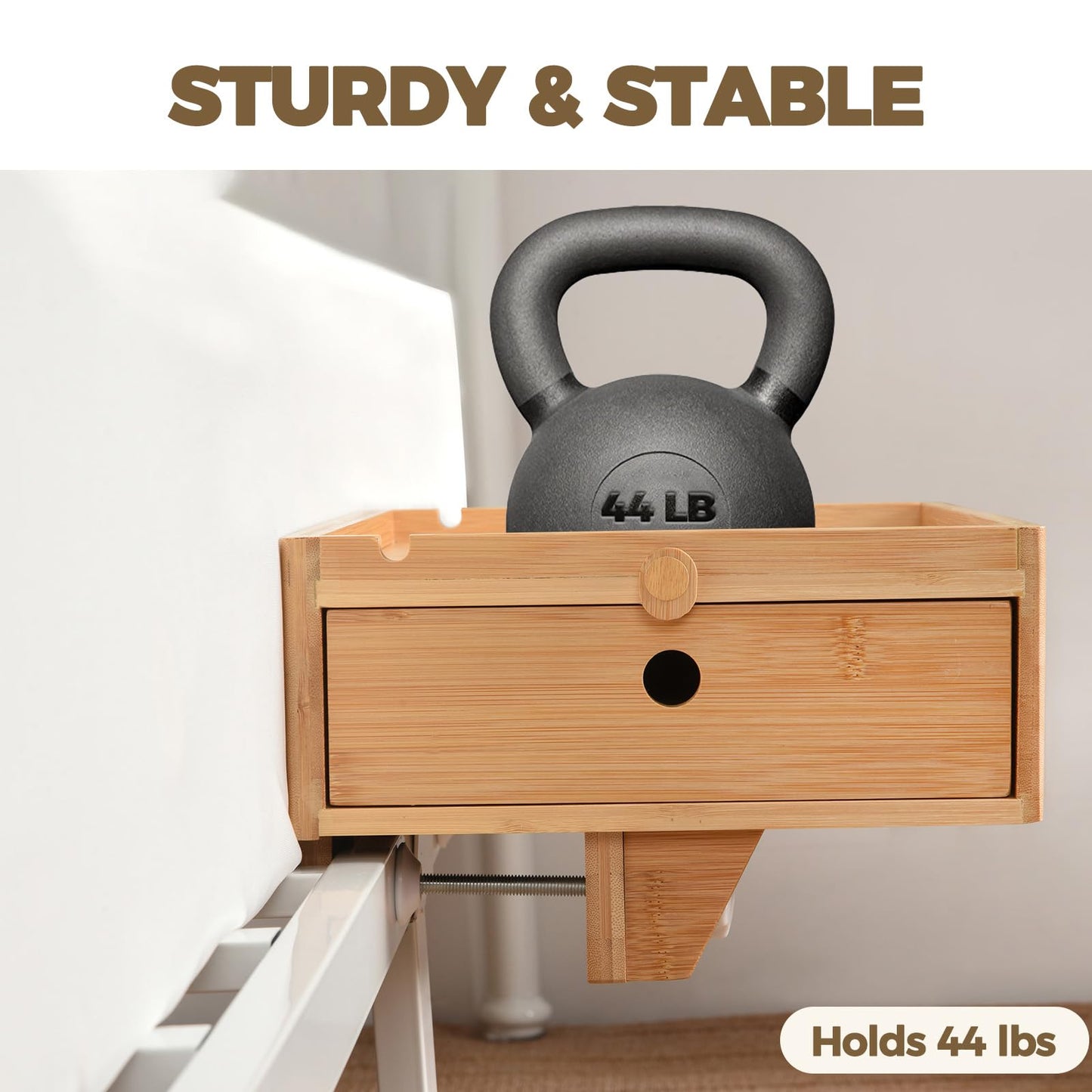 Vekkia Natural Bamboo Bedside Shelf with Drawers - For College Dorm Bunk Beds, Blending Decor and Storage