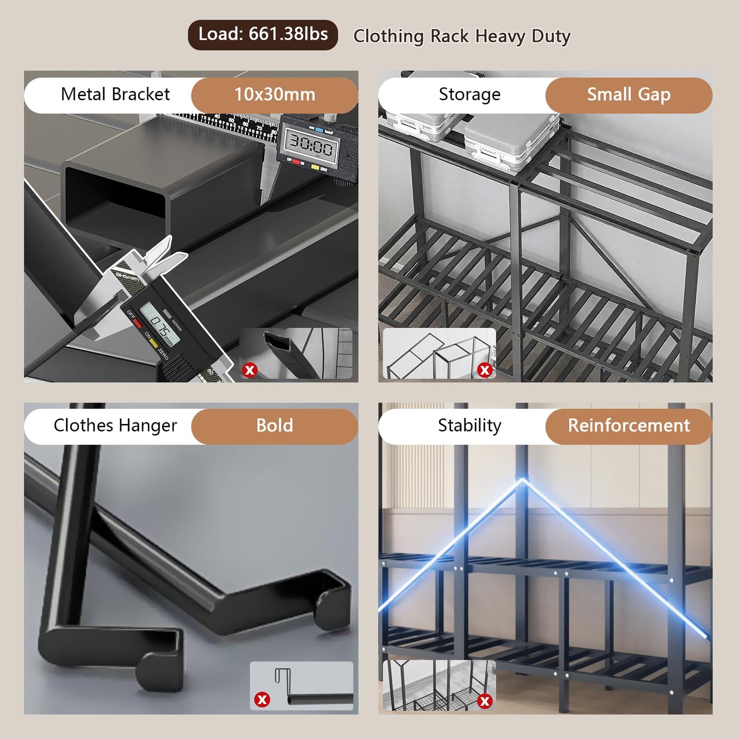 YDEHUEAD 84.5in/7.04ft Foldable Portable Wardrobe Closet with Cover, Heavy Duty Clothing Rack for Hanging Clothes has 59in Vertical Storage Space, Coffee Metal Garment Rack (c, L:84.46")