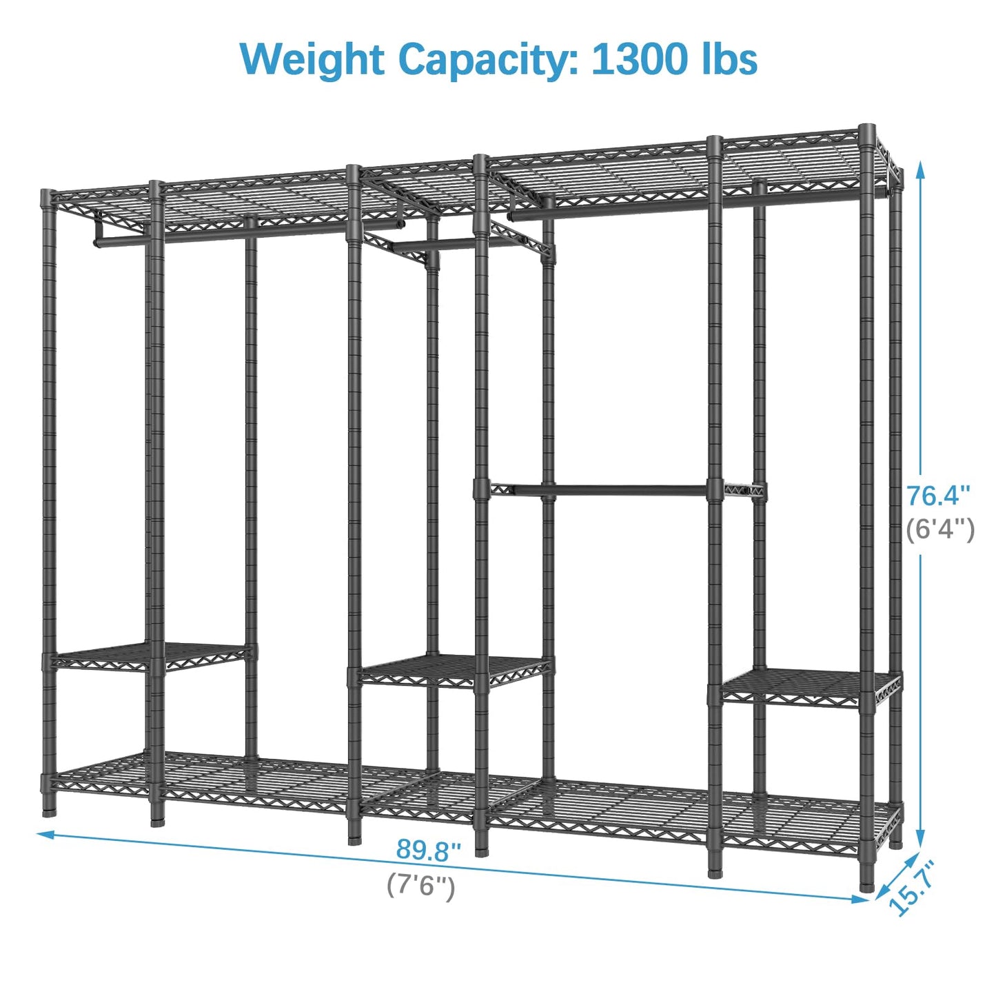 VIPEK V50 Extra Large Portable Closet Rack Bedroom Armoire Freestanding Wardrobe Closet, Heavy Duty Clothes Rack Multi-Functional Metal Clothing Rack for Hanging Clothes, Max Load 1300lbs, Black