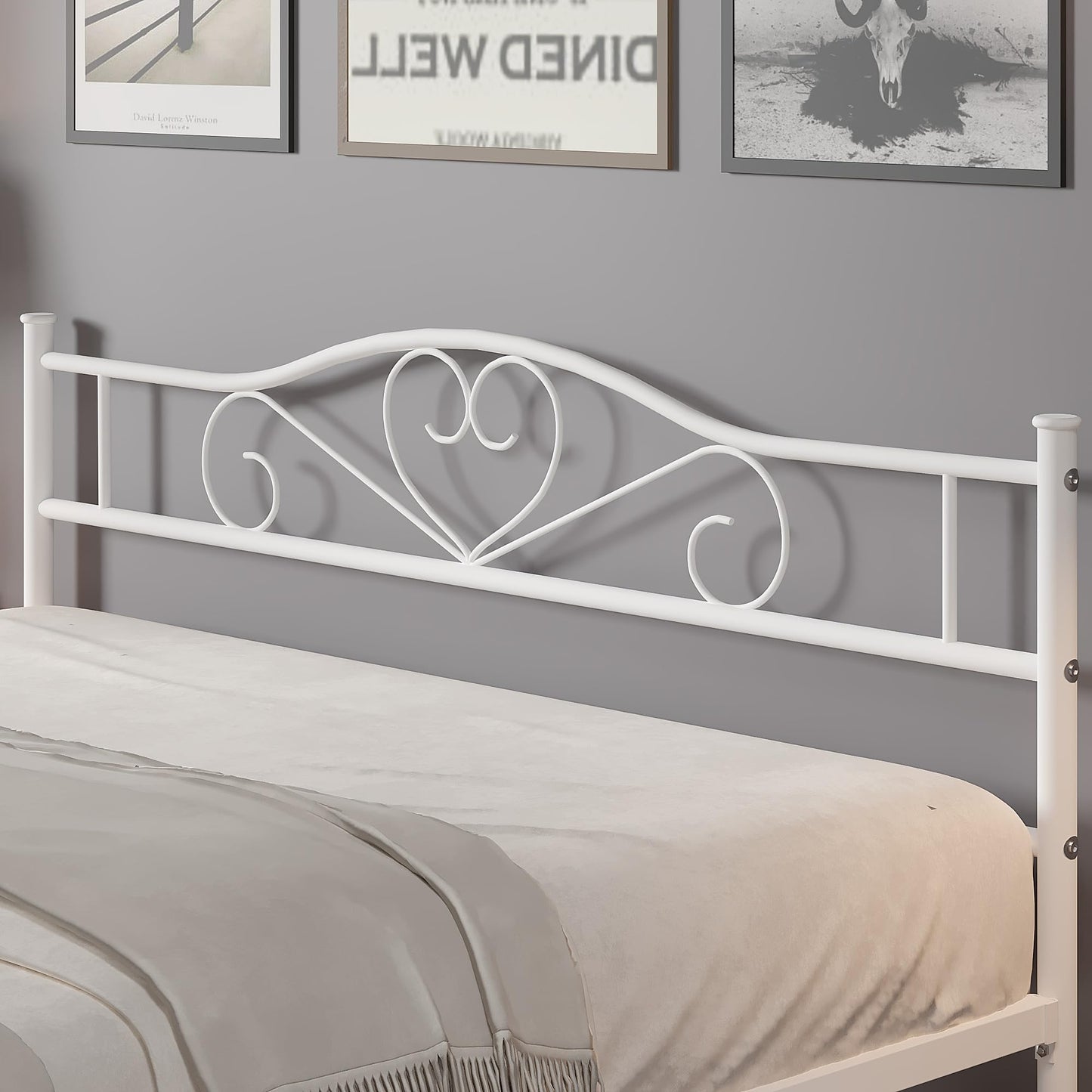 VECELO Full Size Metal Platform Bed Frame with Headboard and Footboard, Heavy Duty Mattress Foundation with Steel Slats Support, No Box Spring Needed, White