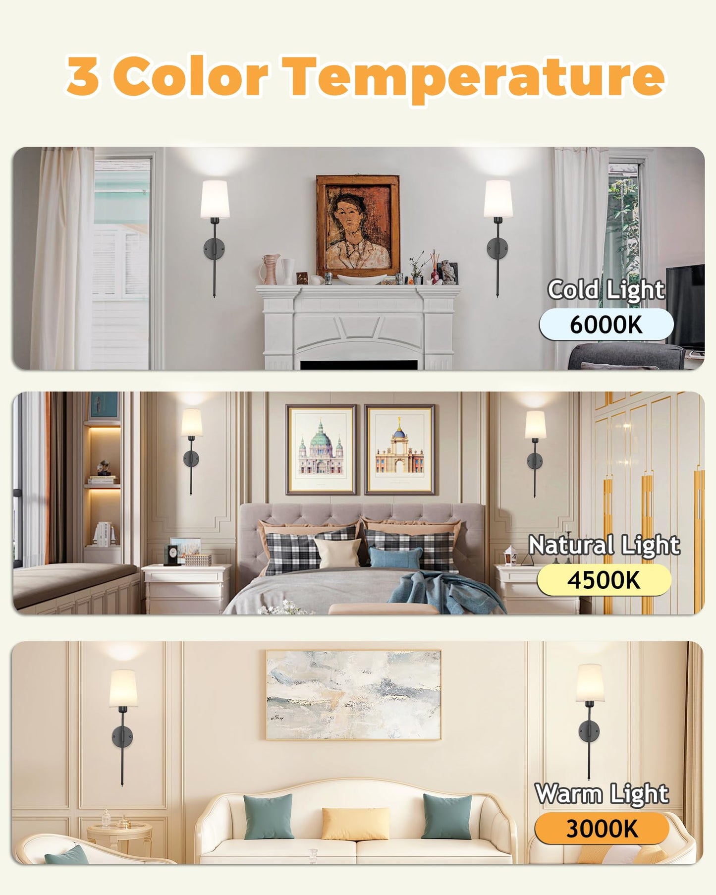 10000mAh Battery Operated Wall Sconces Set of Two, Wireless Wall Sconce with Rechargeable Bulbs and Remote,15 Colors & Dimmable,Black Sconces Wall Decor Set of 2 for Bedroom Living Room Hallway