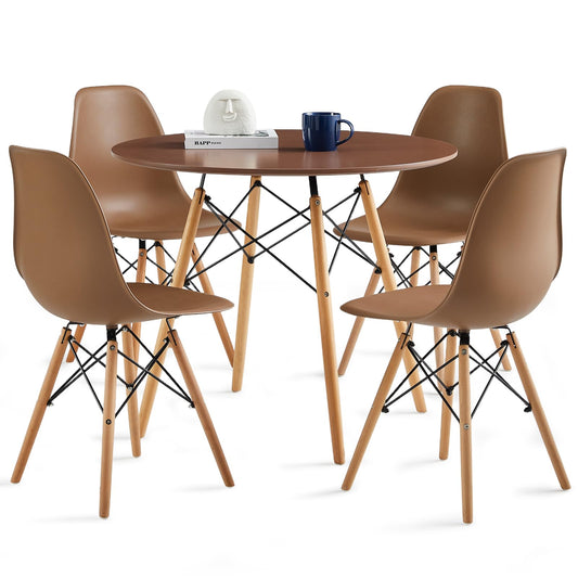 Yuqunfur Round Dining Table Set for 4 35.5" Wood Dinner Table Circle Dining Table Kitchen Table Chairs Set of 4 with Wood Strip Base for Kitchen Living Room Space Saving Apartment(Brown)