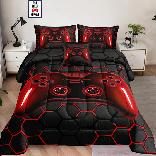 5 Pieces Bed in a Bag for Boys Bedding Sets Twin Size,Gamer Comforter Sets for Boys Kids, Gaming Comforter Set for Teens Room Decor with Flat Sheet,Fitted Sheet,Pillowcase,Cushion Cover