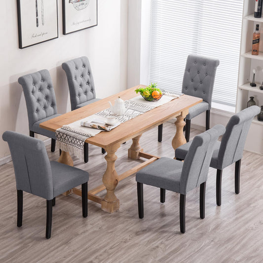 YEEFY Dining Chairs Set of 6 Upholstered Dining Room Chairs Fabric Tufted Kitchen Chairs with Wood Legs High Back Dining Chair Mid Century Modern Chair for Dining Room,Kitchen,Living Room (Gray)