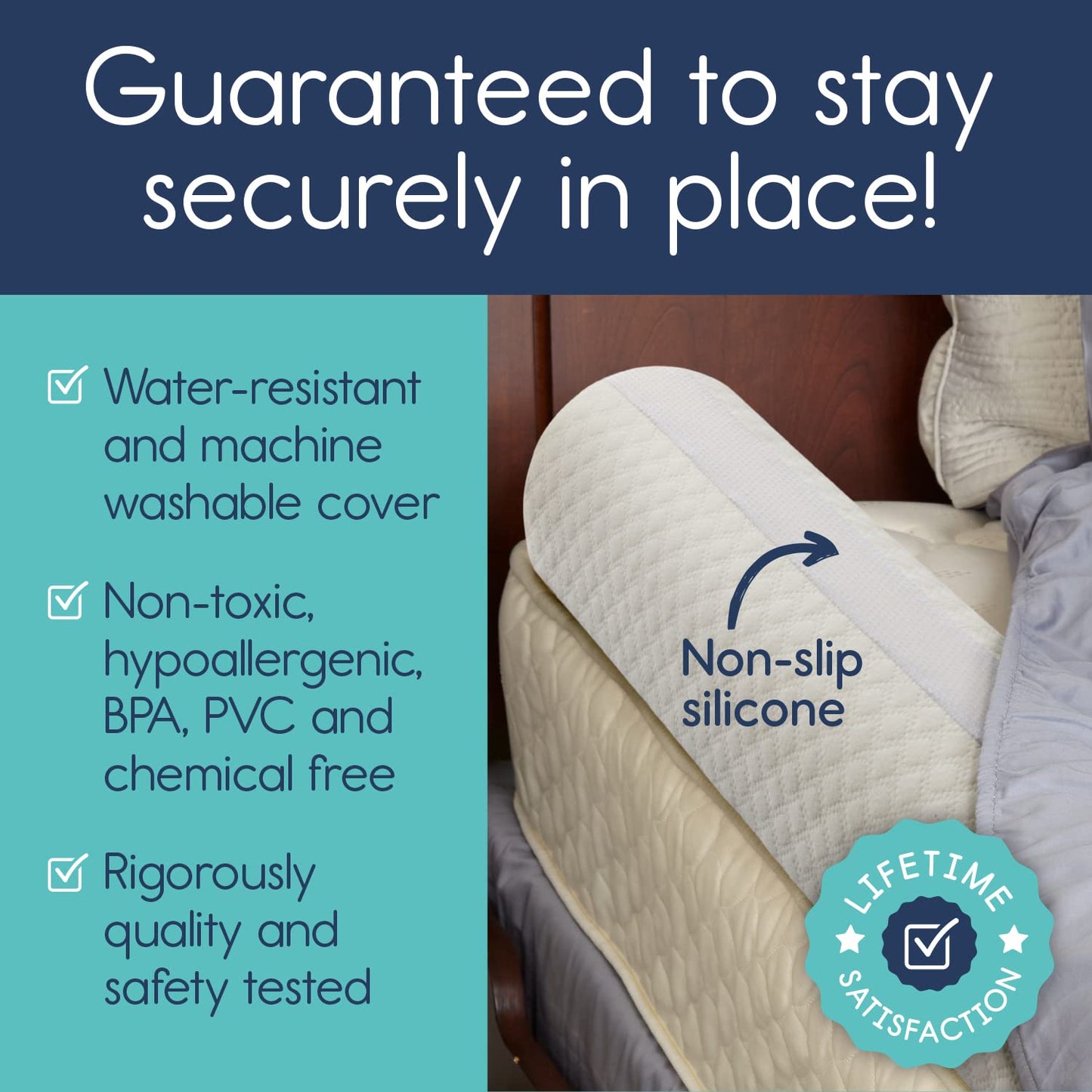 hiccapop [2-Pack] Foam Bed Bumpers for Toddlers, Toddler Bed Rails w/ Water-resistant Cover, Bed Guard Rail for Toddlers for Twin, Queen, King Beds