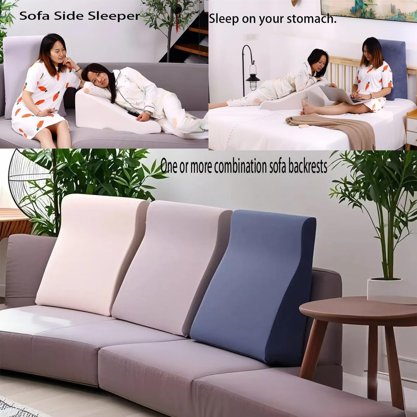 wuFQecht Bed Reading Pillow - Sofa Bed Wedge Pillow - Post-Op Recovery Backrest Pillow - Working Lumbar Support Reading Pillow with Removable Pillowcase Dark Blue 27x20x12in