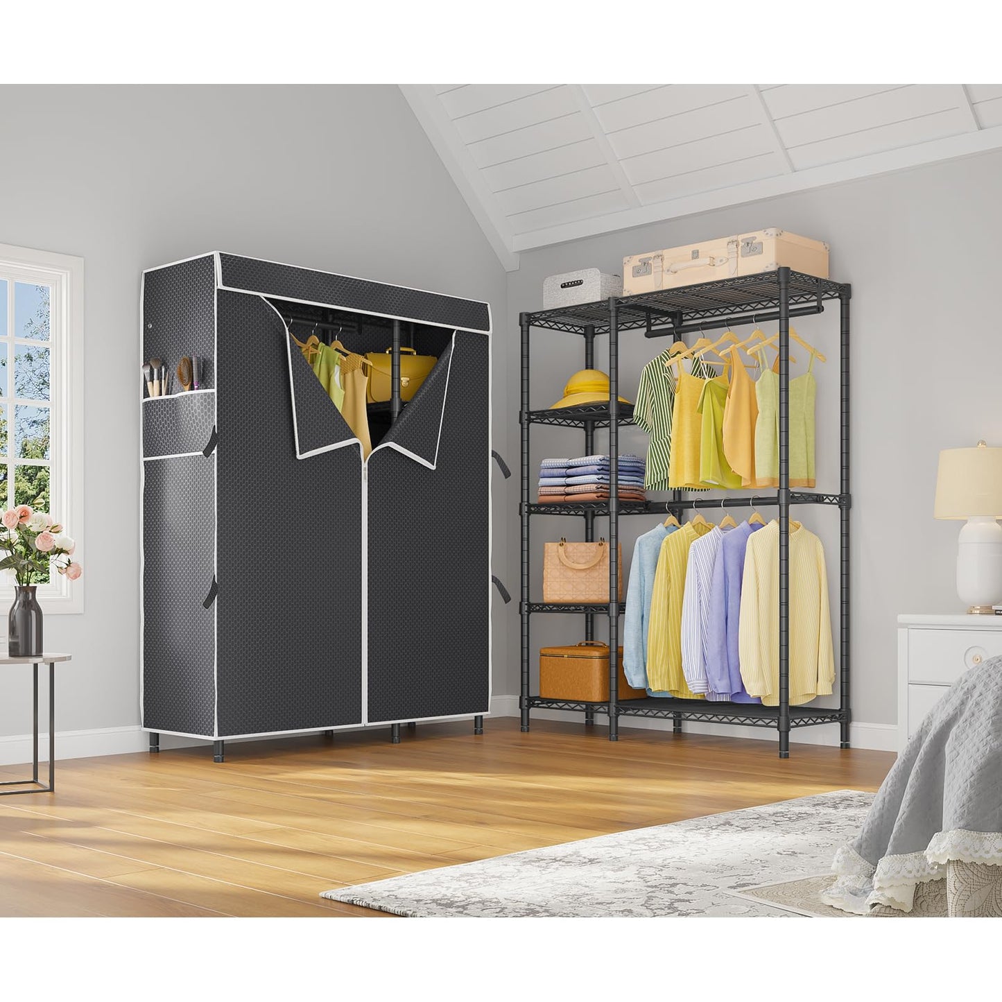 VIPEK V7C Garment Racks with Cover Portable Closets for Hanging Clothes, Heavy Duty Clothes Rack with Shelves Metal Closet Wardrobe, Max 670lbs, Black Rack with Black Upgraded Polyester Cover