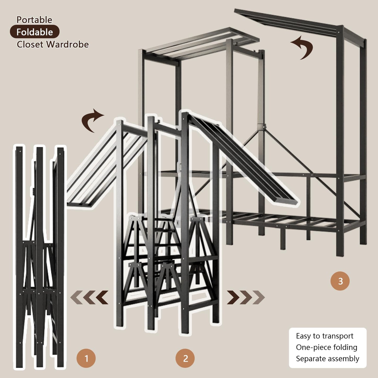 YDEHUEAD 84.5in/7.04ft Foldable Portable Wardrobe Closet with Cover, Heavy Duty Clothing Rack for Hanging Clothes has 59in Vertical Storage Space, Coffee Metal Garment Rack (c, L:84.46")