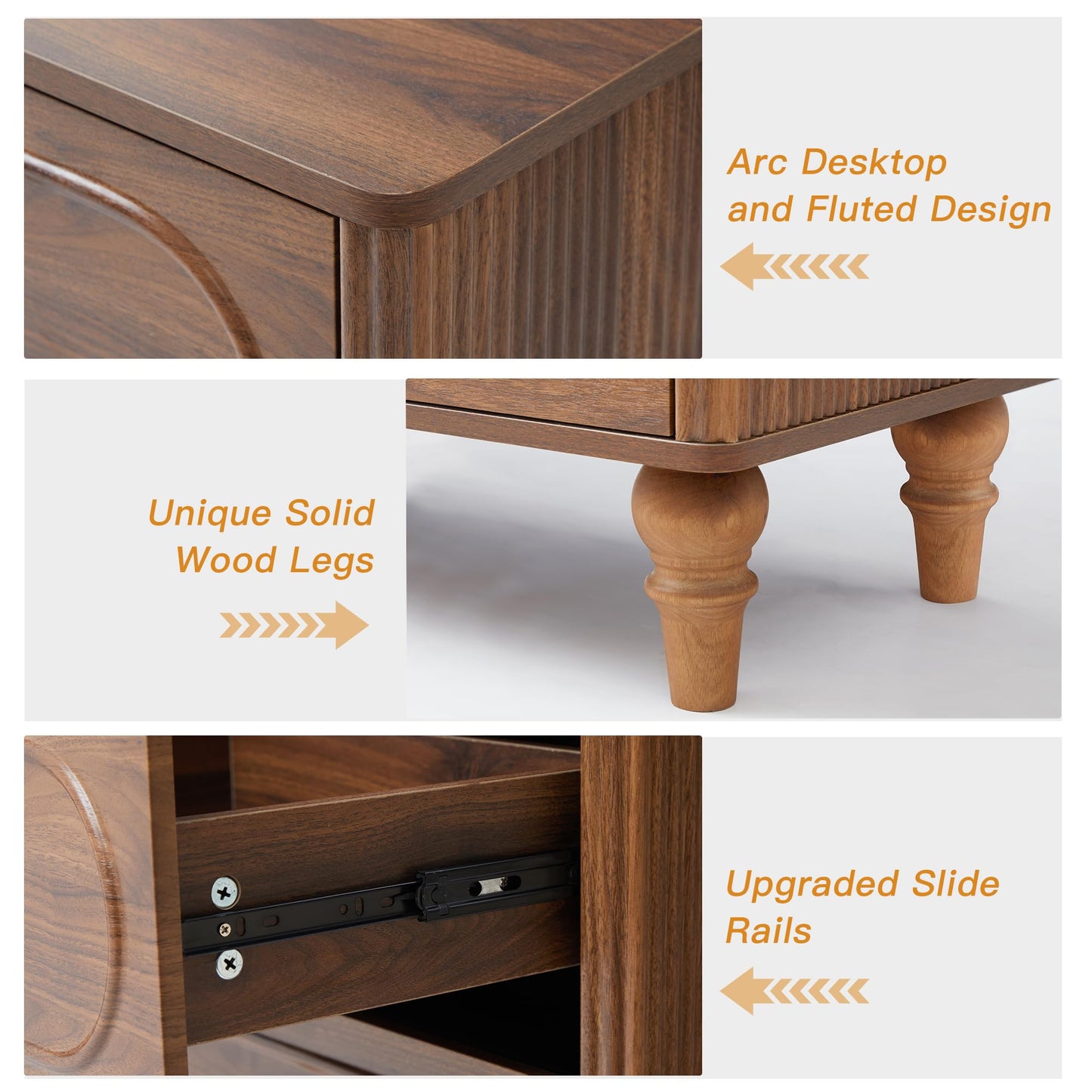 7 Drawer Fluted Dresser for Bedroom, Mid Century Modern Chest of Drawers, Wood Storage Large Dresser Organizer for Bedroom Living Room Hallway Closet, Walnut