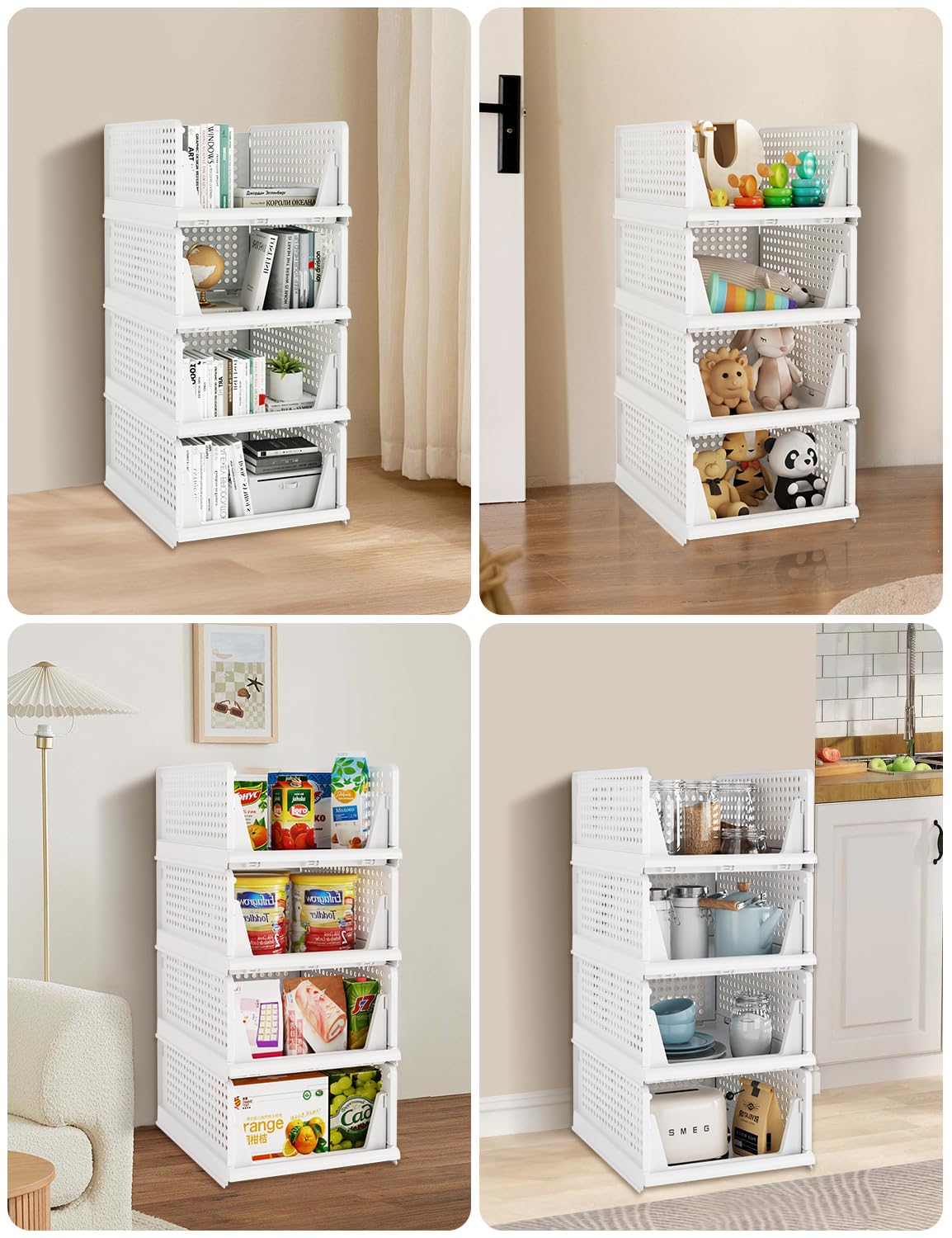 5 Pack Closet Organizer System, Stackable Plastic Clothes Storage Basket, Stackable, Foldable Organizers for Wardrobe Clothes Organizer Suitable for Bedrooms Bathrooms Kitchen Living Rooms Office Dorm