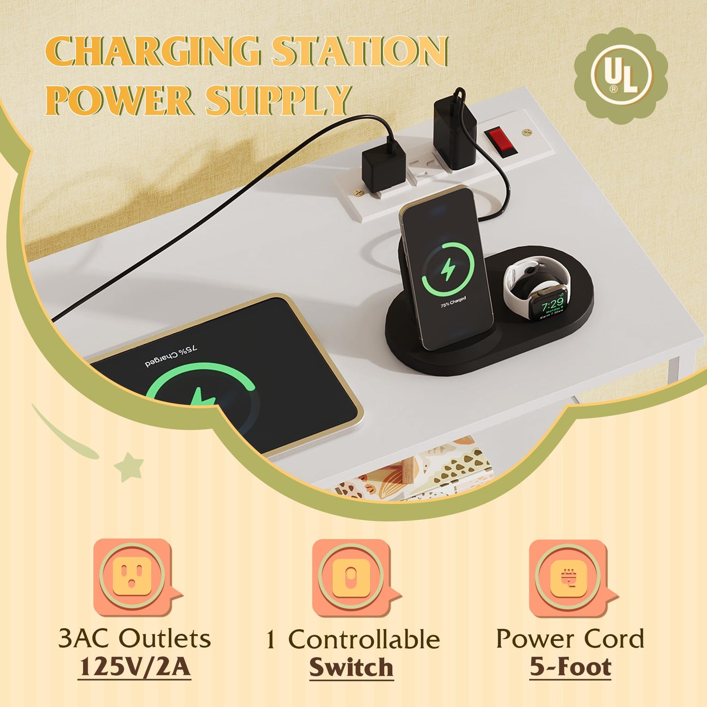 WLIVE White Dresser for Bedroom, 5 Drawer Dressers with Charging Station, Fabric Chest of Drawers with Open Shelves, Storage Dresser for Living Room, Closet, Entryway