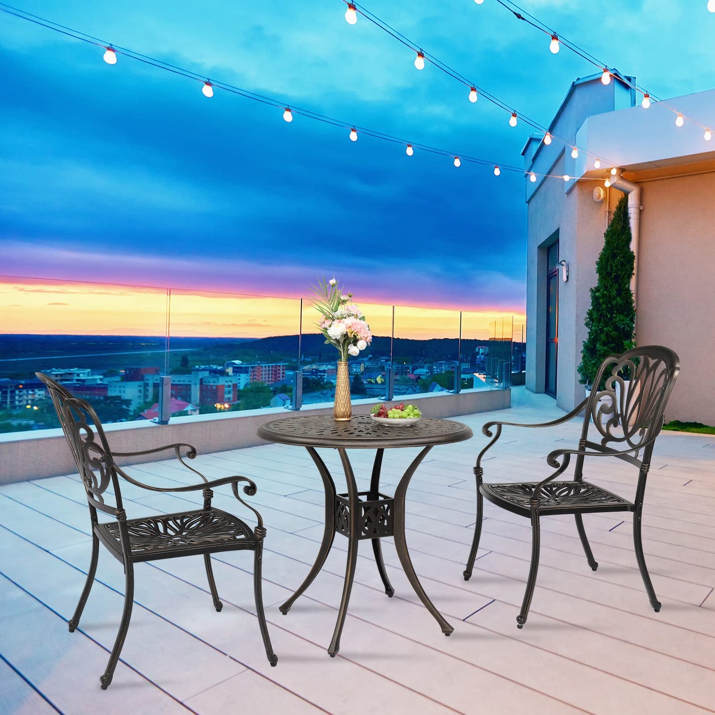 VINGLI Outdoor Dining Chairs Set of 2 Aluminum Patio Chairs, Cast Aluminum Patio Furniture Aluminum Outdoor Chairs for Backyard, Poolside, Balcony Bronze (2, Elizabeth Back Without Cushion)