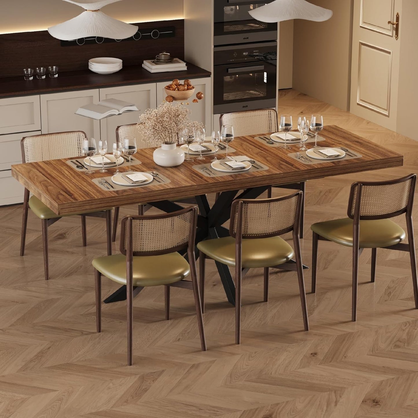 CayugaCrekrd 59"-78.7" Extendable Dining Table for 4 6 8 People, Wooden Kitchen Table with Hidden Storage, Dining Room Tables for Living Room, Kitchen, Brown