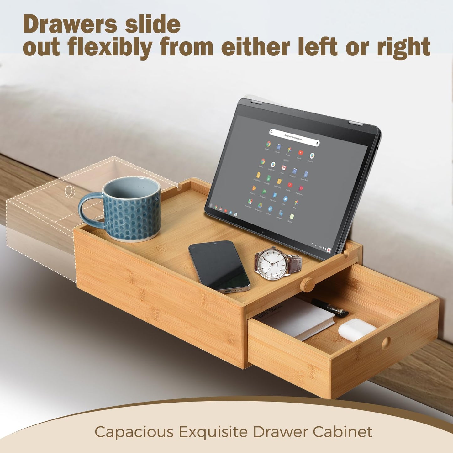 Vekkia Natural Bamboo Bedside Shelf with Drawers - For College Dorm Bunk Beds, Blending Decor and Storage