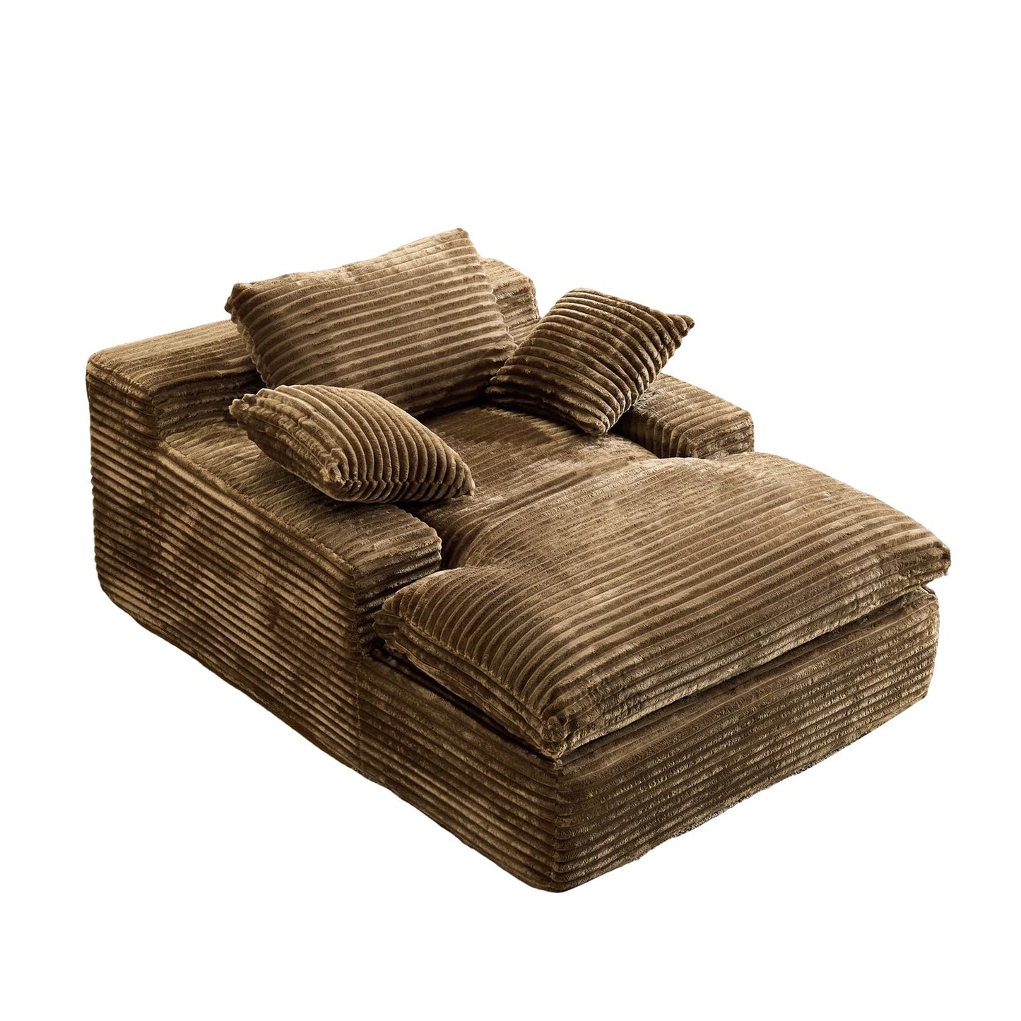 67" Boneless Chaise Lounge Chair Indoor, Oversized Corduroy Upholstered Sofa Bed, Deep Seat Sleeper Couch Reading Chairs Cloud Sofas Couches for Living Room Bedroom, No Assembly Required, Brown