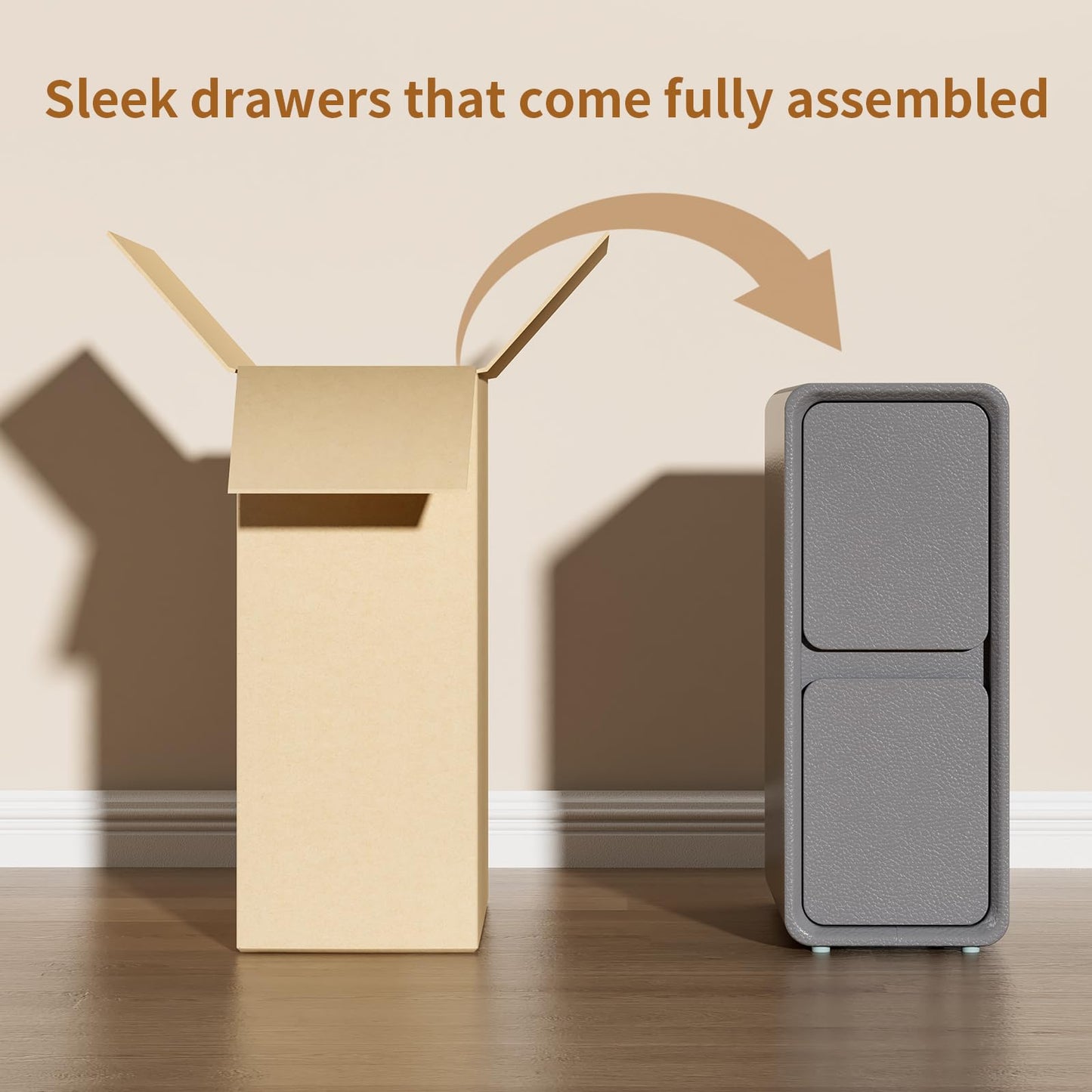 VICITON Modern Narrow Faux Leather Nightstand, Solid Wood Drawer, Storage Accent Table, Small Side End Table for Bedroom (Gray, Narrow)