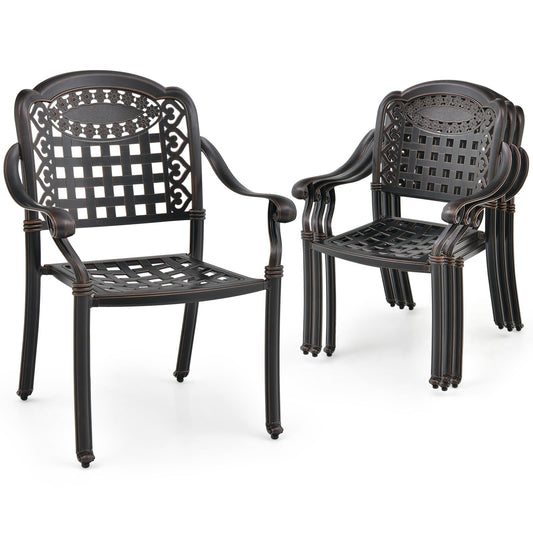 Tangkula Set of 4 Cast Aluminum Patio Dining Chairs, Stackable Outdoor Dining Chairs with Armrests, Outdoor Bistro Chairs for Balcony, Backyard, Garden