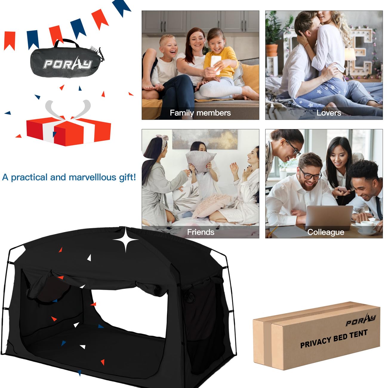 Bed Tent,Portable Privacy Sleeping Bed Canopy,Blackout 90% Drapes for Kids and Adult,Full Size Indoor Space Tent with Breathable Large Mesh Windows(Black, Full)