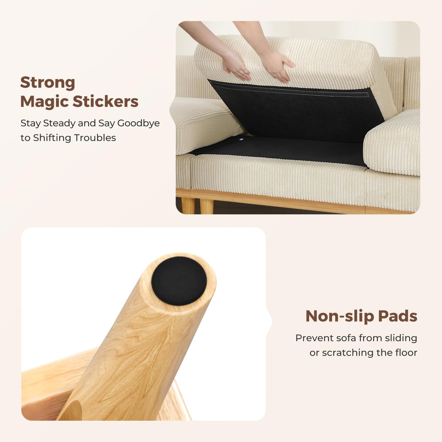 Vesgantti 97" Modular Sectional Sofa Beige, L-Shaped Couch with Movable Ottoman, Comfy Corduroy Couch with Spring Cushion, Modular Sofa with Deep Seat for Living Room, Bedroom and Apartment